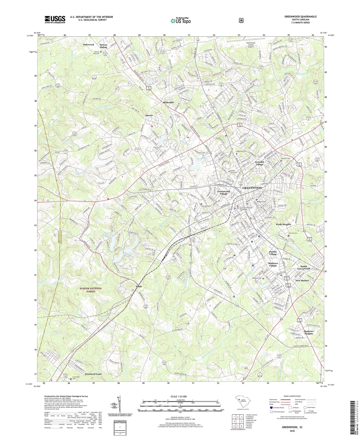 Greenwood South Carolina US Topo Map Image