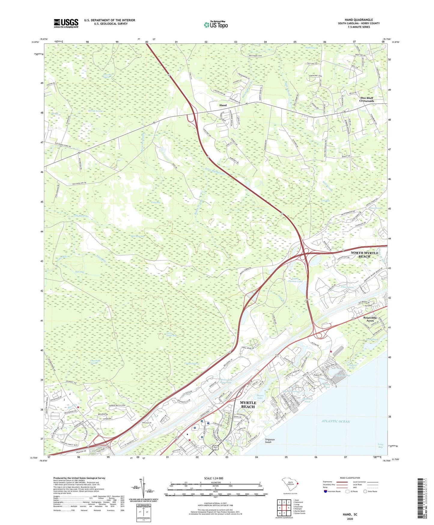 Hand South Carolina US Topo Map Image