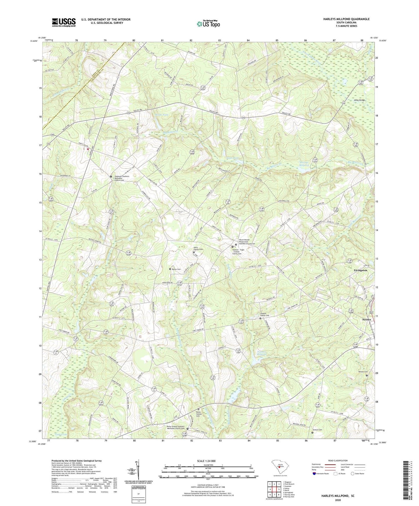 Harleys Millpond South Carolina US Topo Map Image