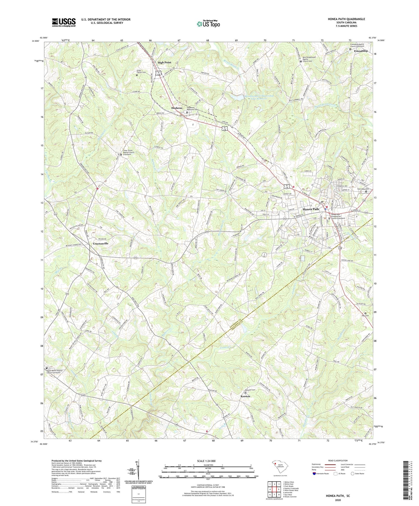 Honea Path South Carolina US Topo Map Image