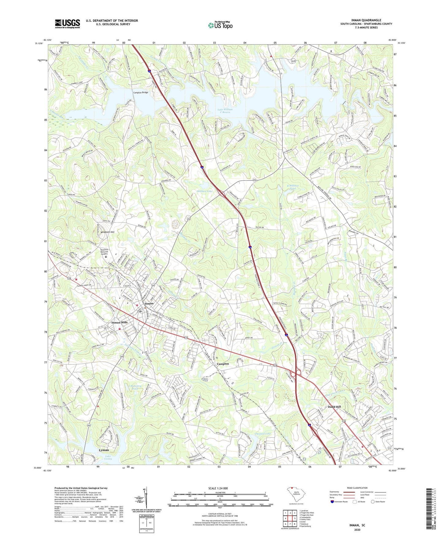 Inman South Carolina US Topo Map Image
