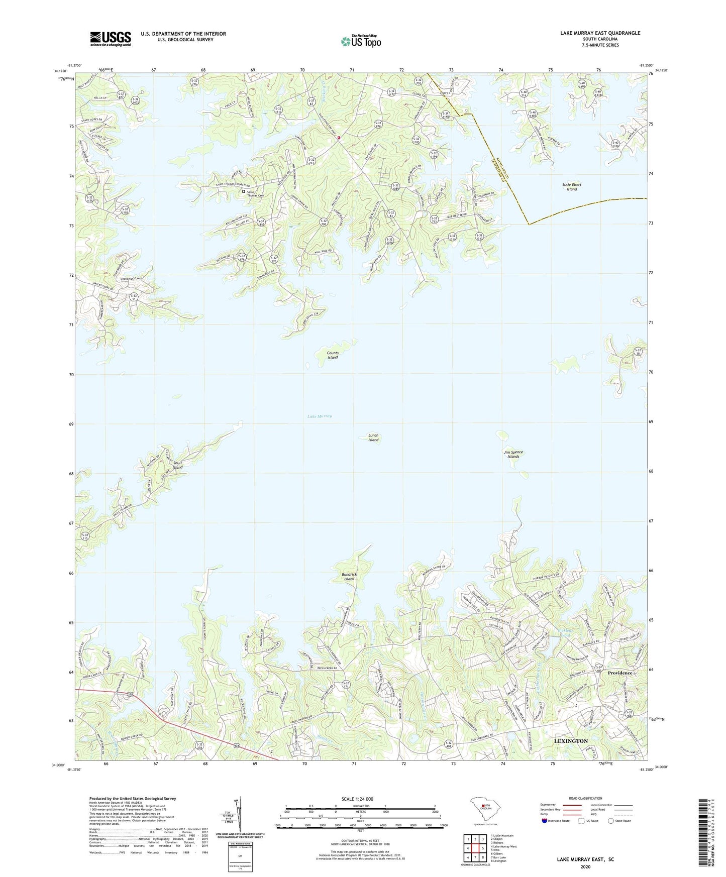 Lake Murray East South Carolina US Topo Map Image