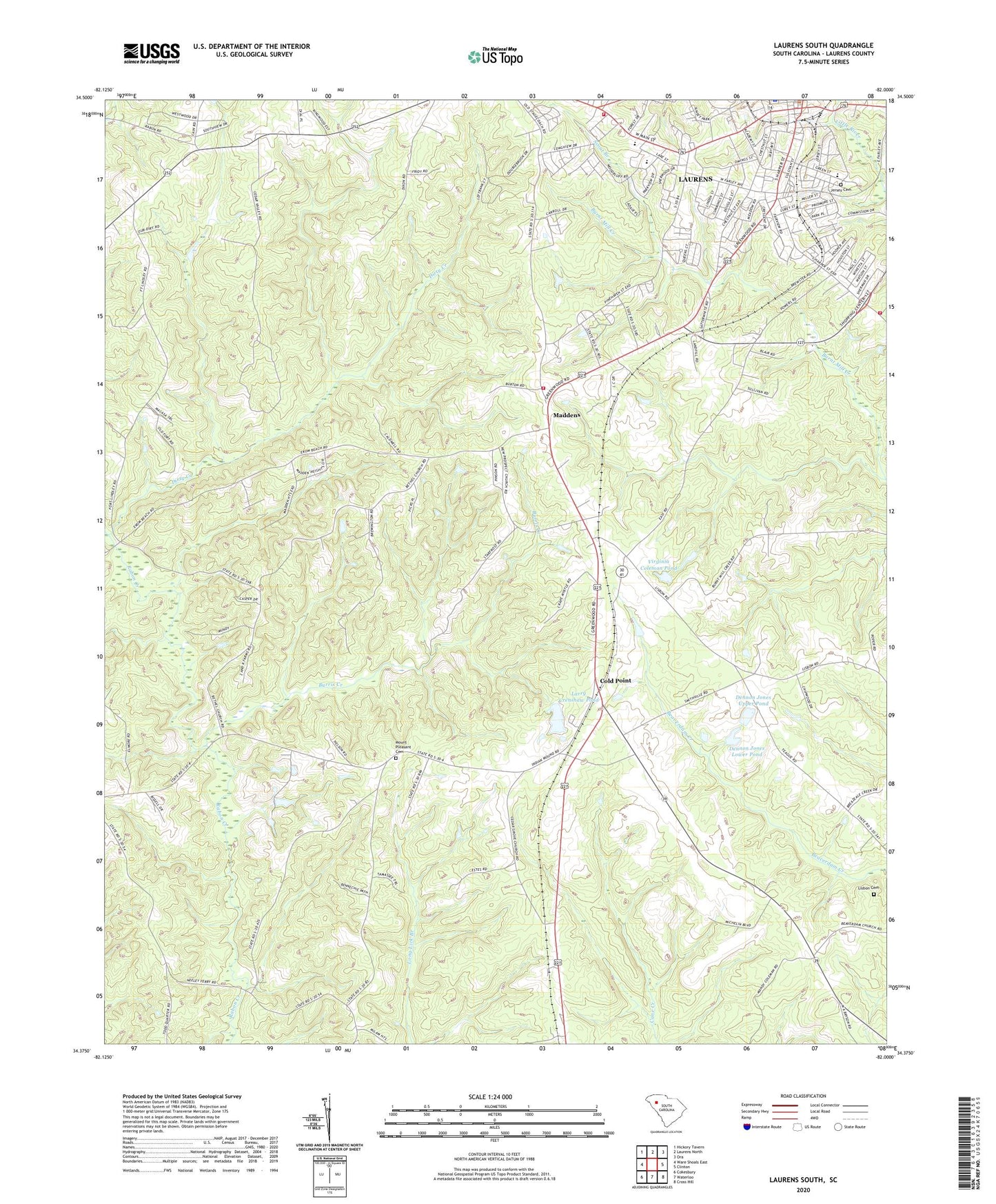 Laurens South South Carolina US Topo Map Image