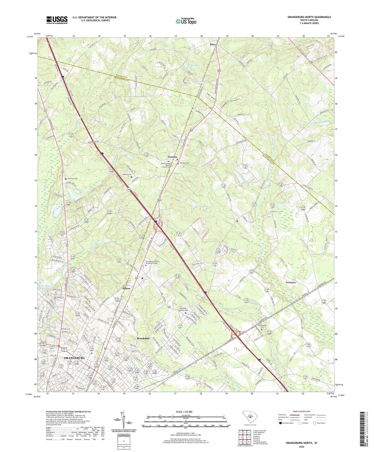 Orangeburg North South Carolina US Topo Map Image