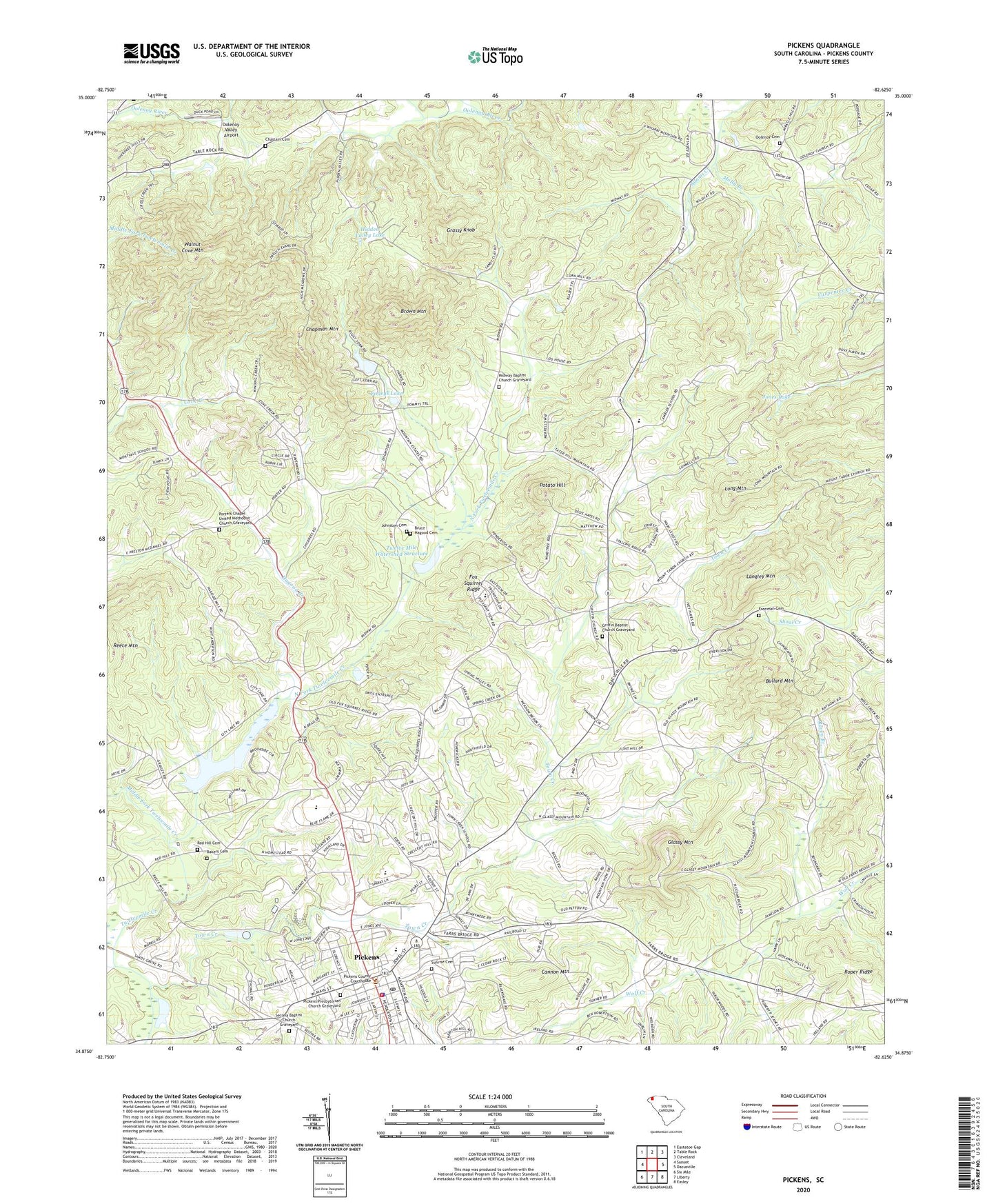 Pickens South Carolina US Topo Map Image