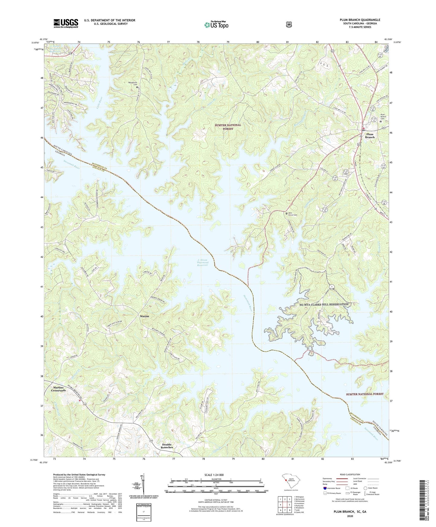 Plum Branch South Carolina US Topo Map Image