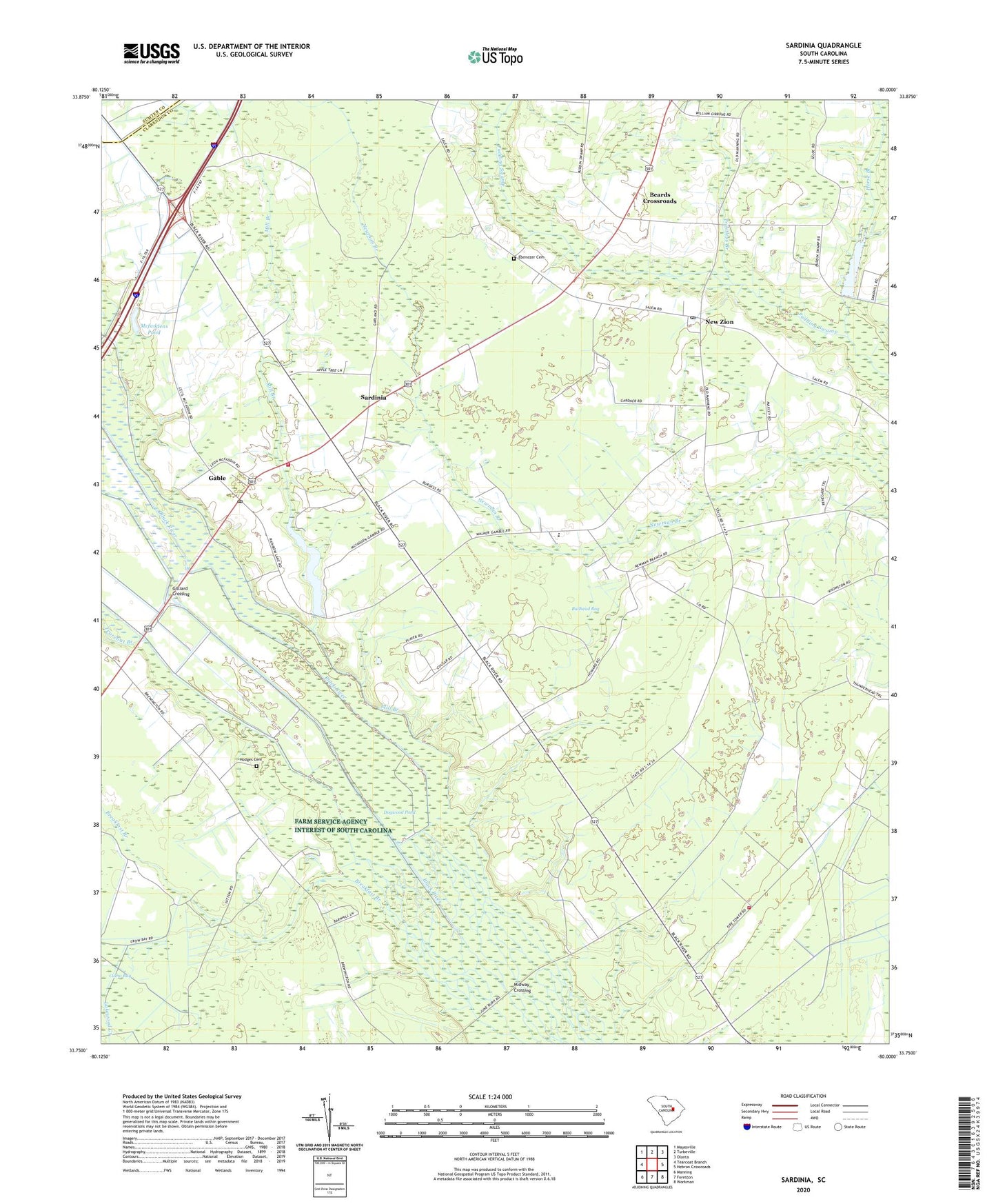 Sardinia South Carolina US Topo Map Image