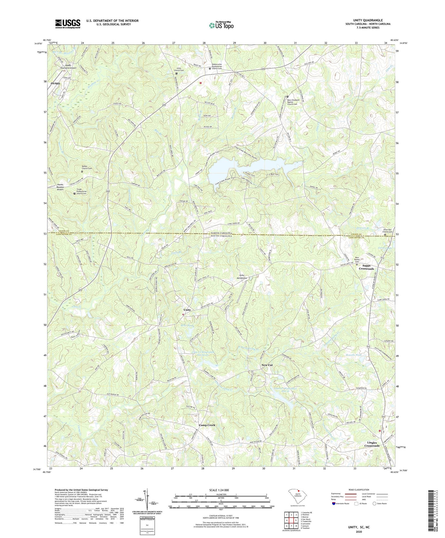 Unity South Carolina US Topo Map Image