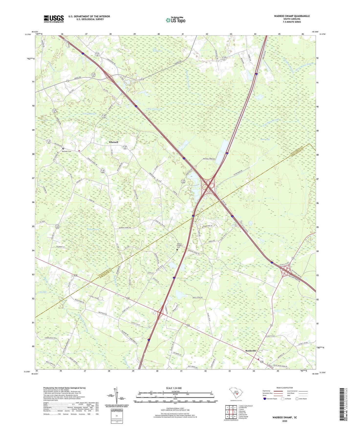Wadboo Swamp South Carolina US Topo Map Image
