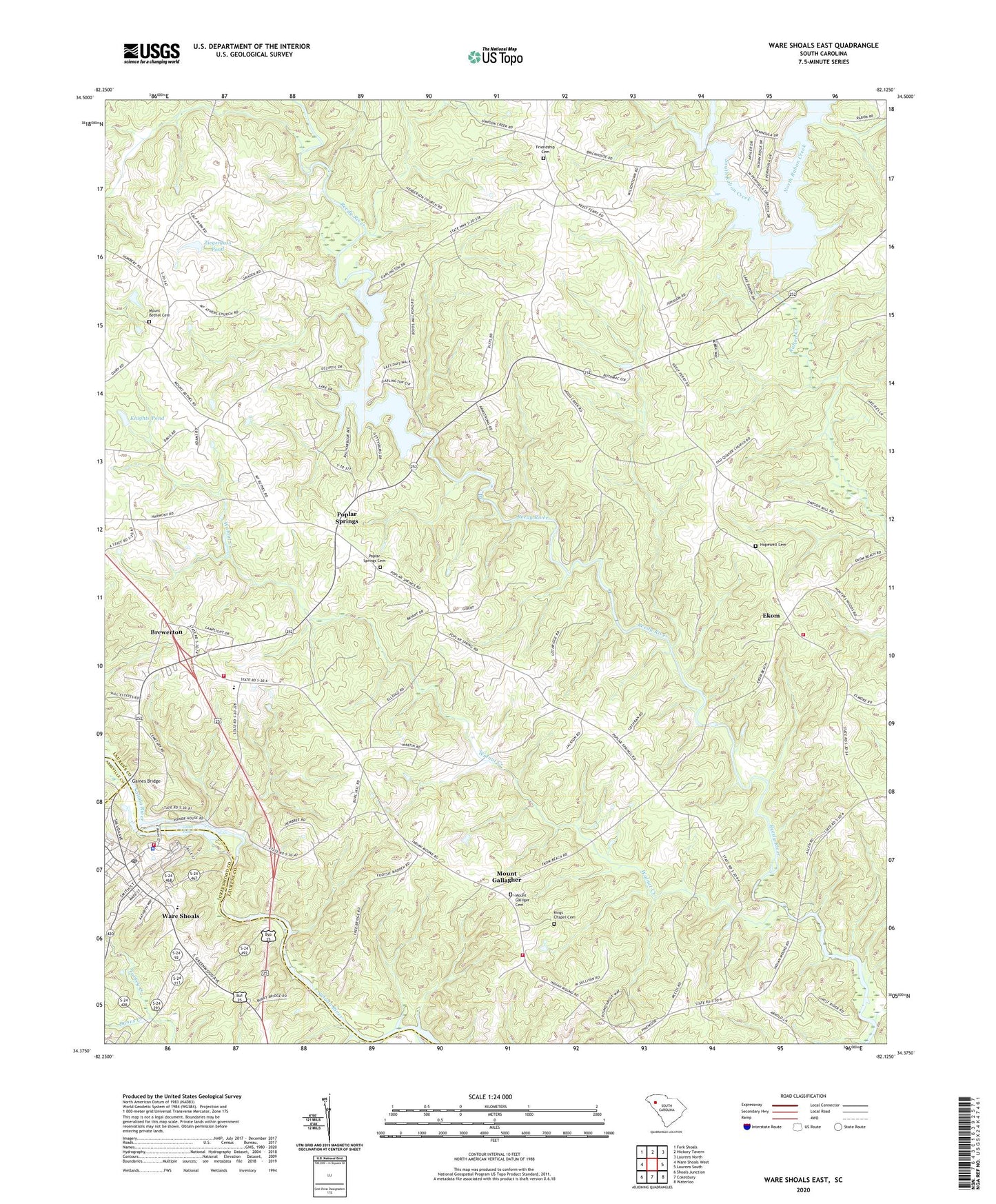 Ware Shoals East South Carolina US Topo Map Image