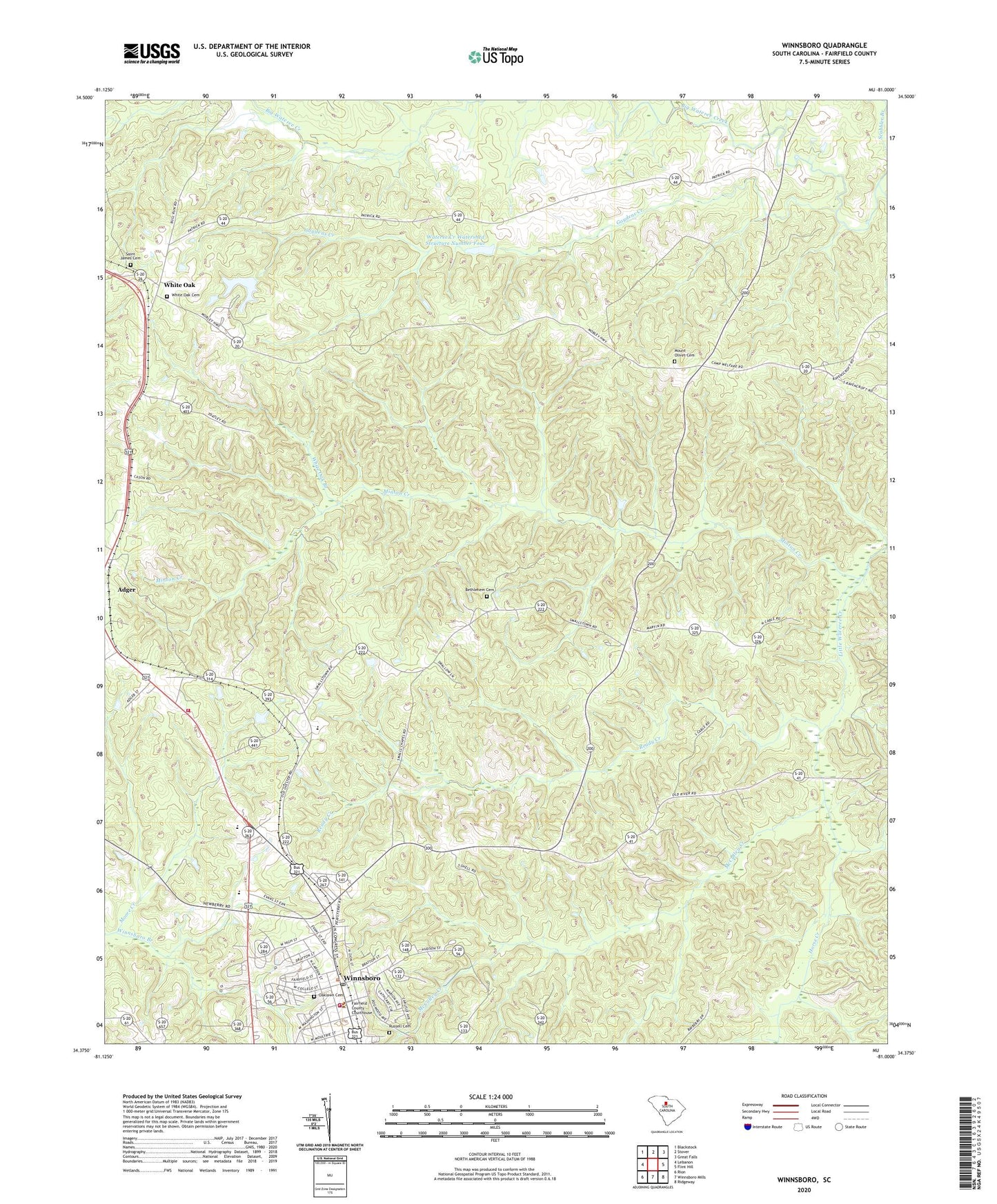 Winnsboro South Carolina US Topo Map Image