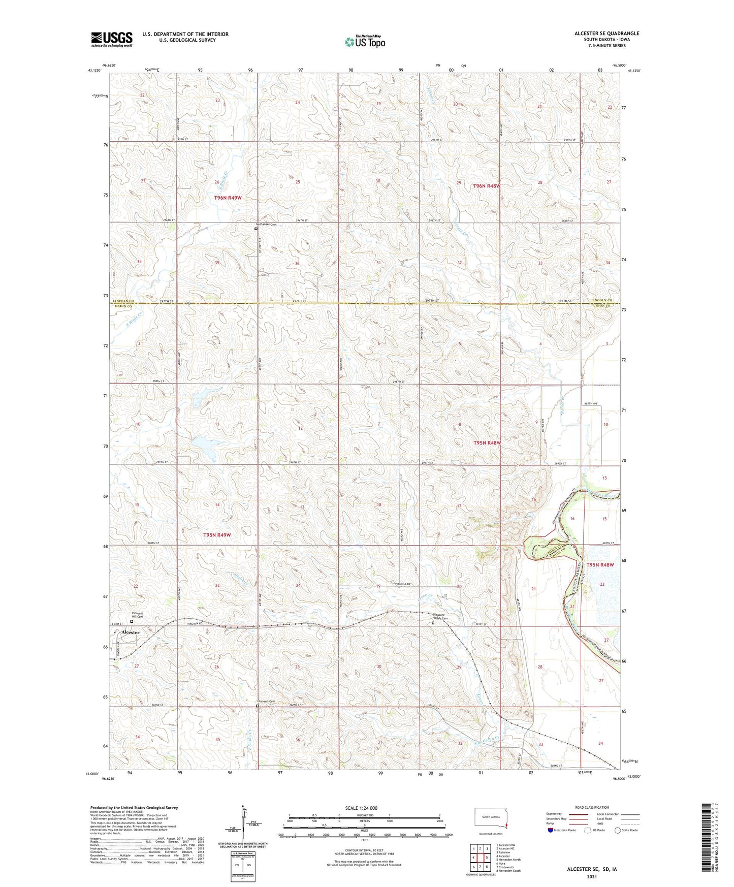 Alcester SE South Dakota US Topo Map Image