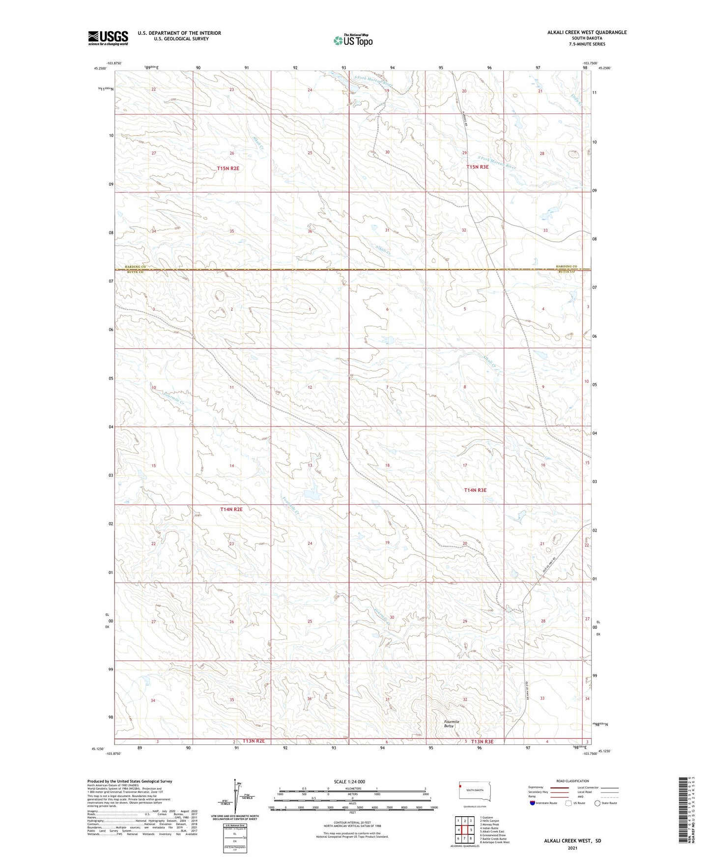 Alkali Creek West South Dakota US Topo Map Image