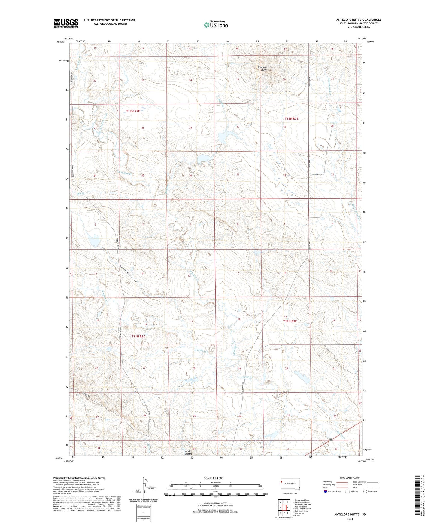 Antelope Butte South Dakota US Topo Map Image