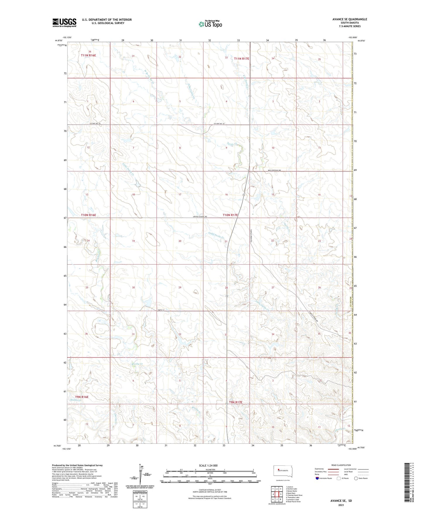 Avance SE South Dakota US Topo Map Image