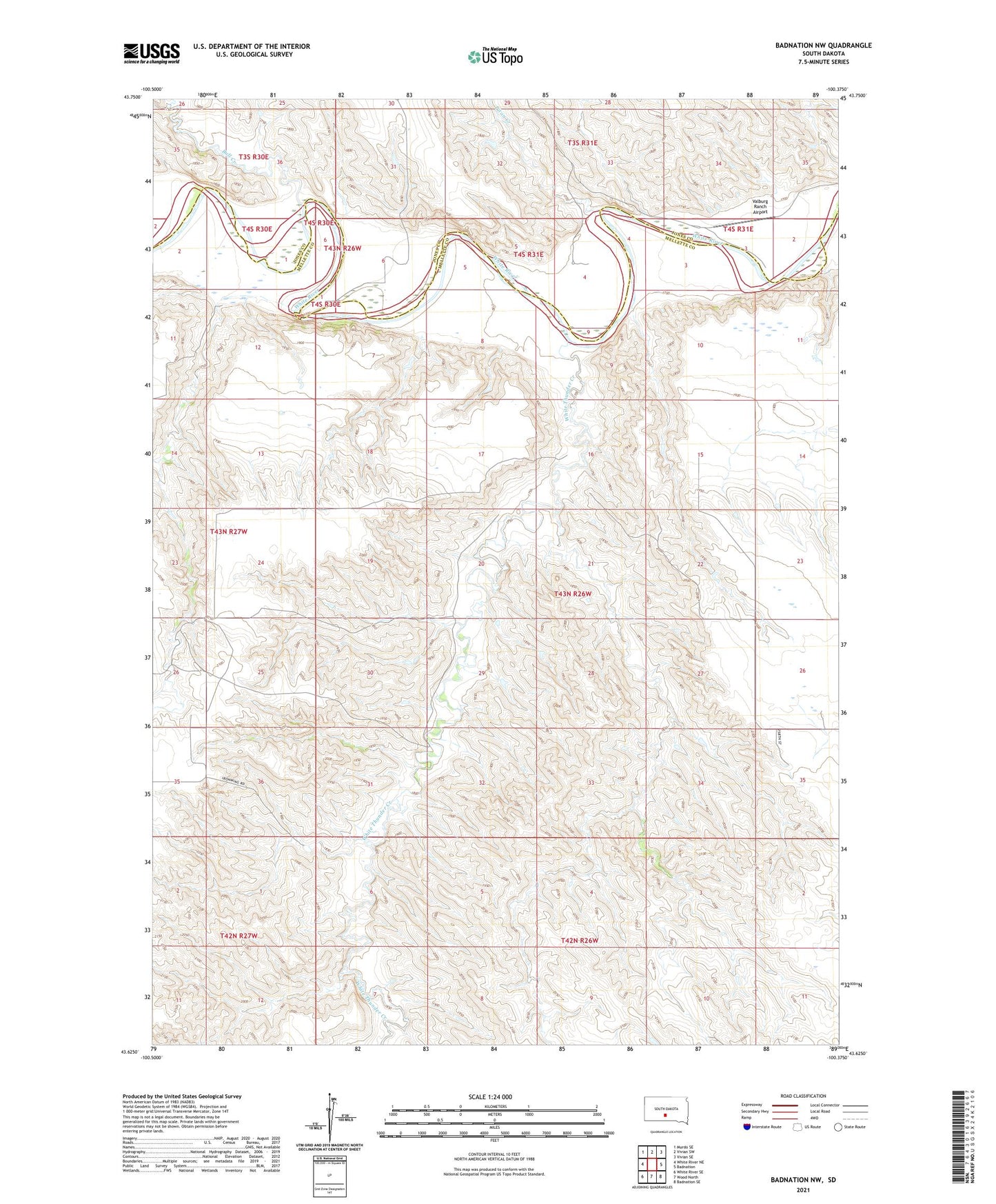 Badnation NW South Dakota US Topo Map Image