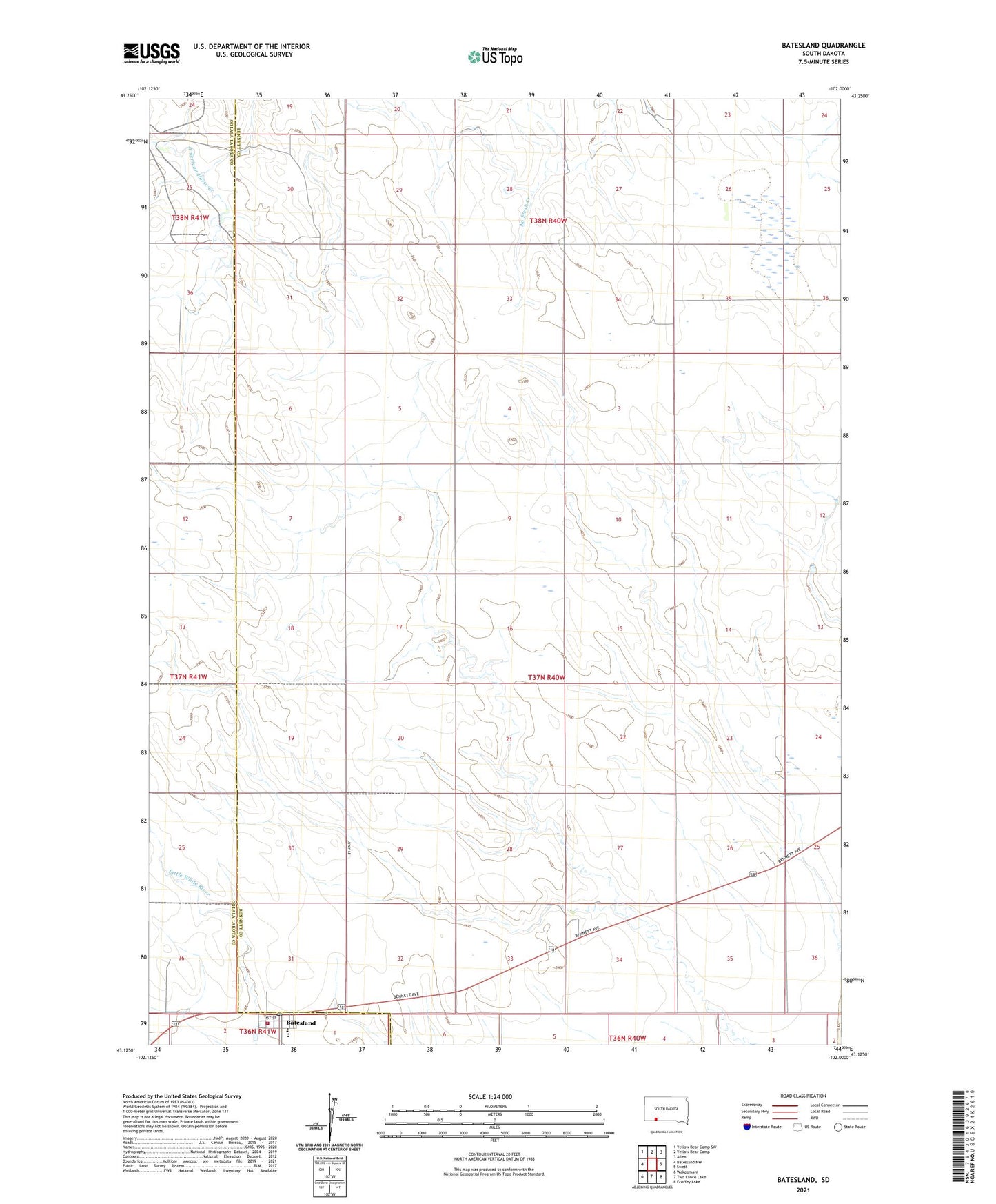 Batesland South Dakota US Topo Map Image