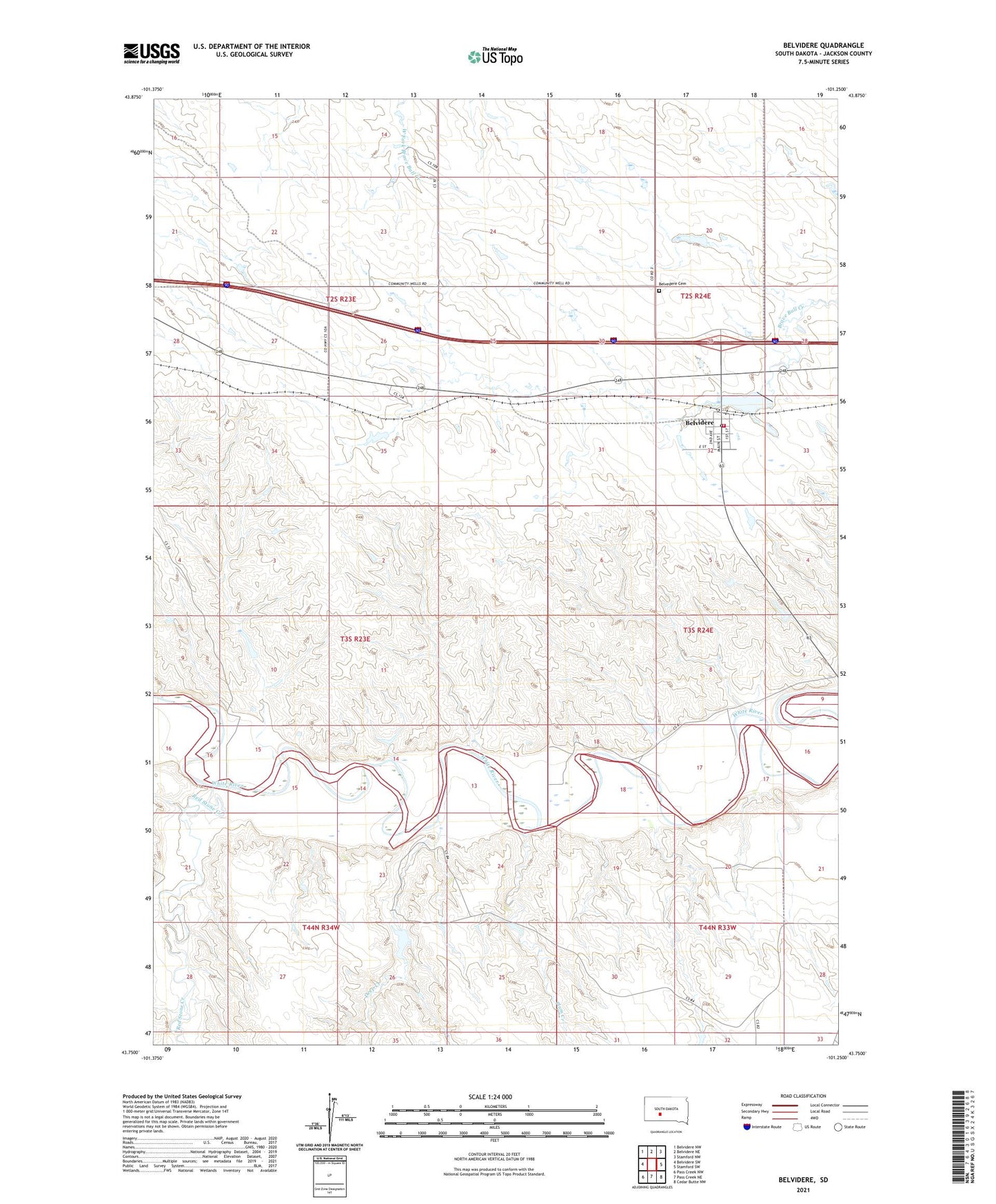Belvidere South Dakota US Topo Map Image