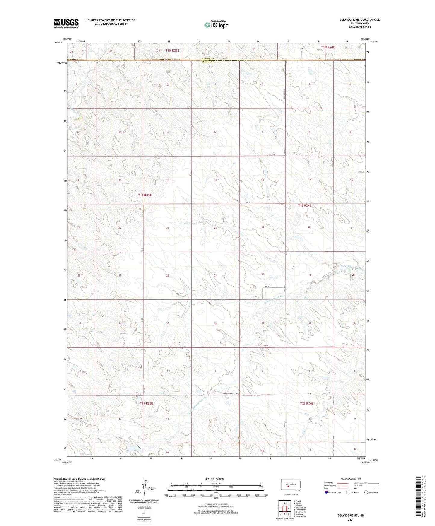 Belvidere NE South Dakota US Topo Map Image