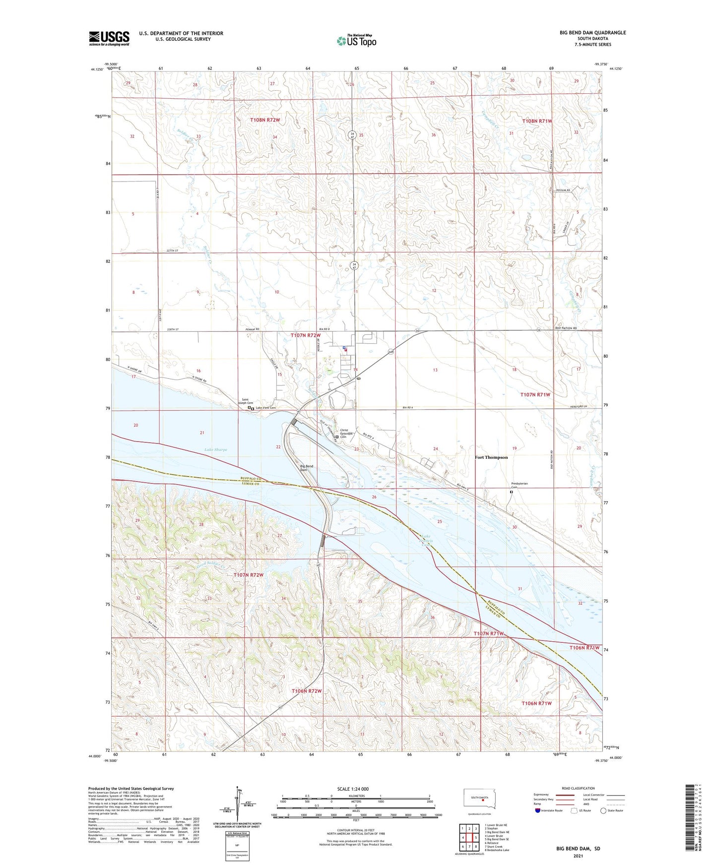 Big Bend Dam South Dakota US Topo Map Image
