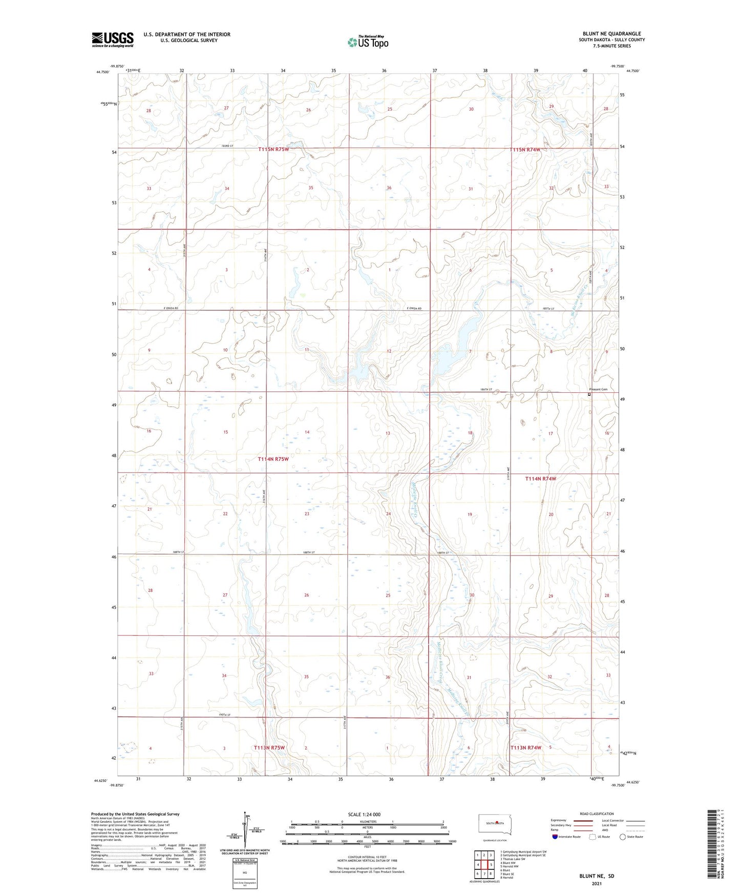Blunt NE South Dakota US Topo Map Image