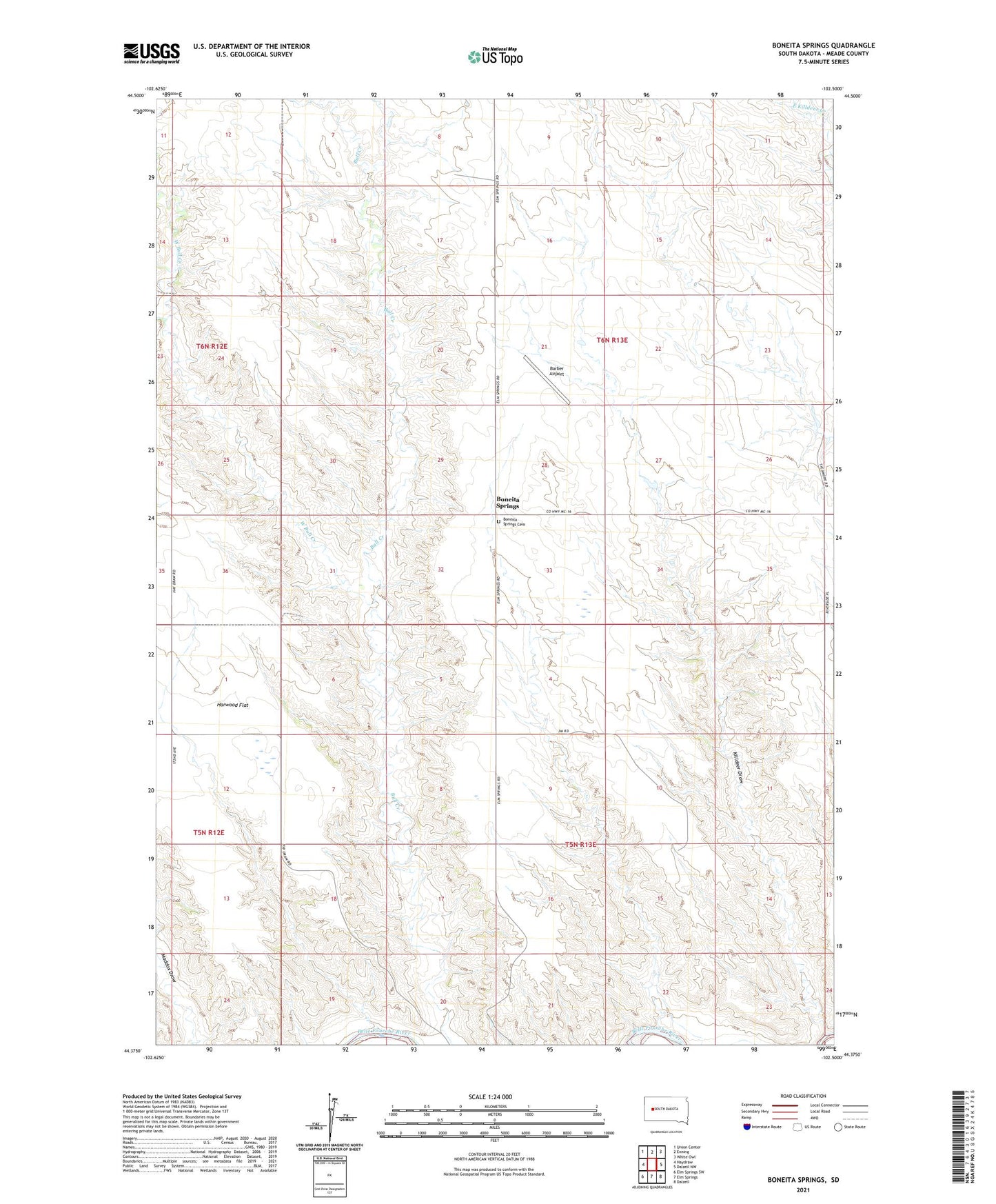 Boneita Springs South Dakota US Topo Map Image