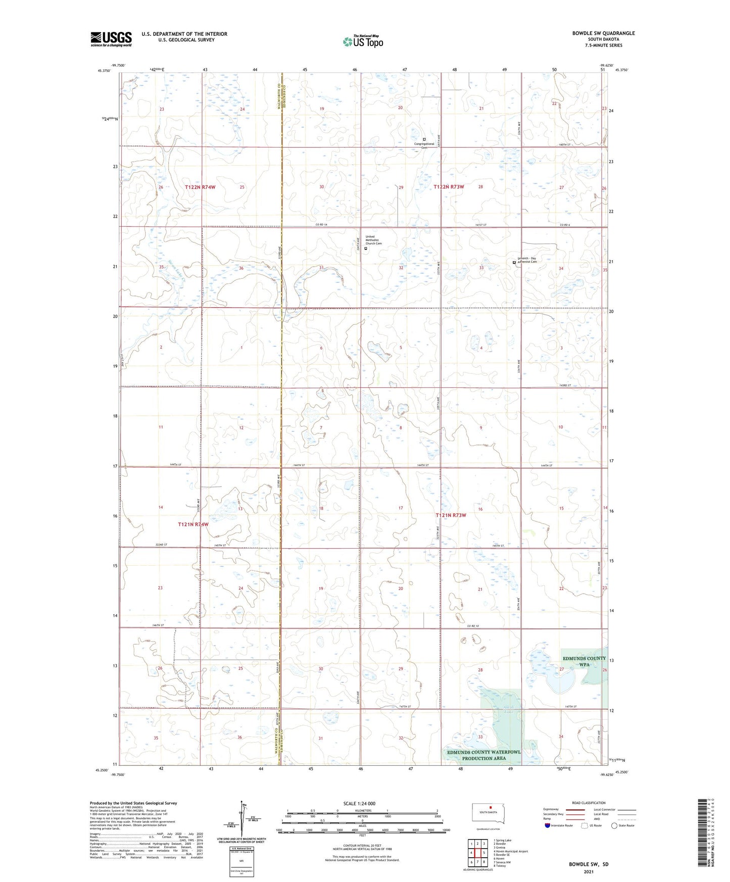 Bowdle SW South Dakota US Topo Map Image