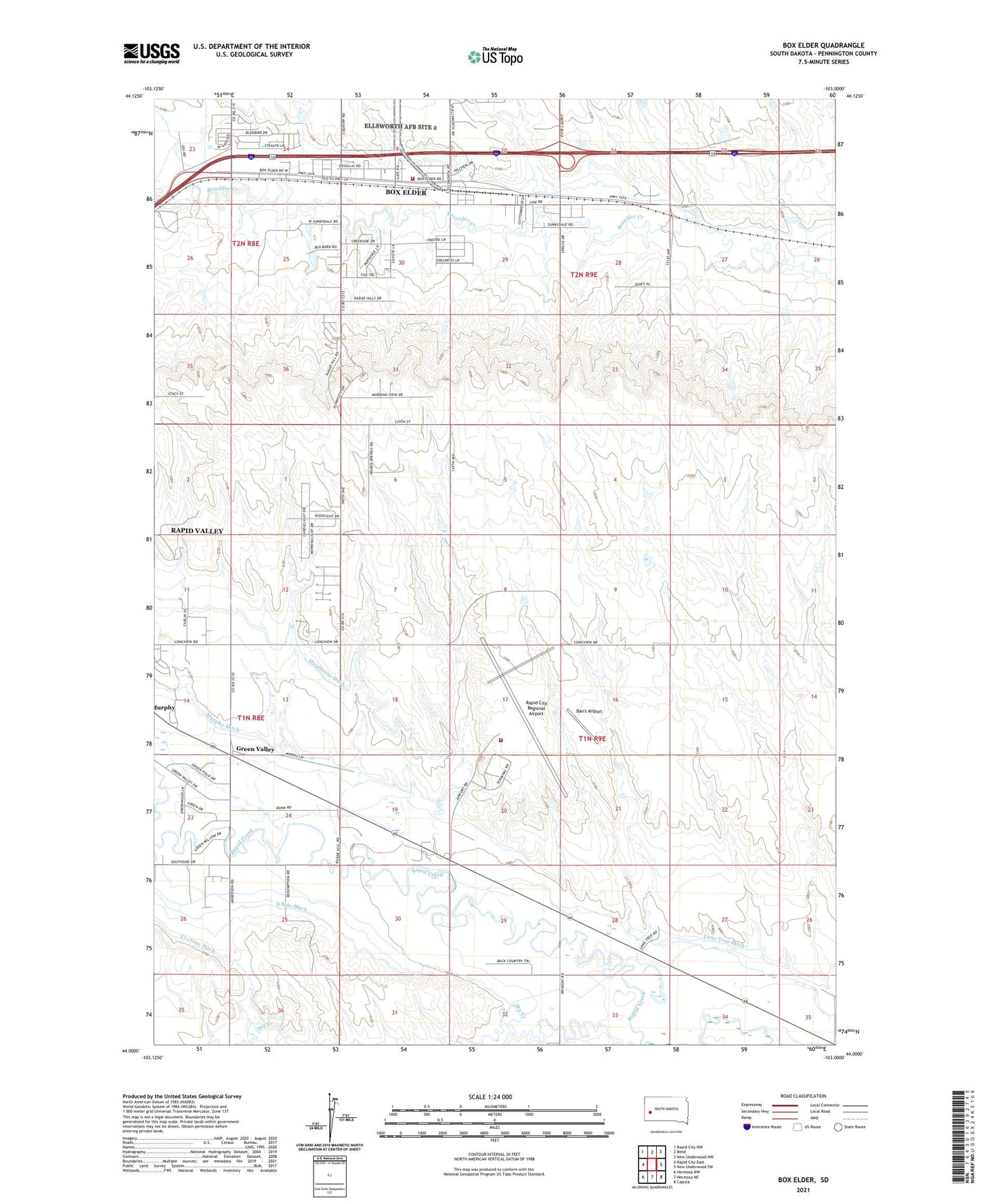 Box Elder South Dakota US Topo Map Image