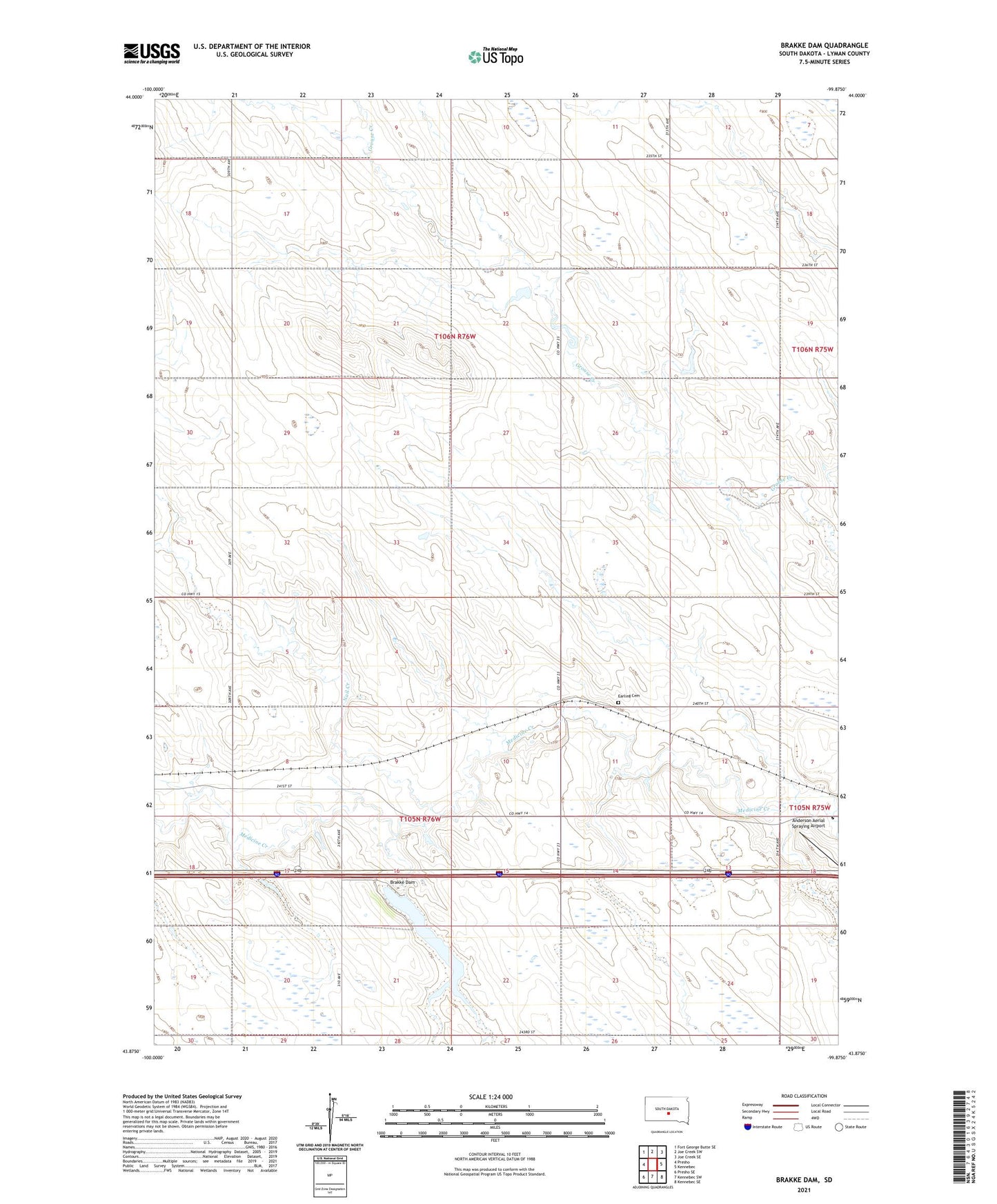 Brakke Dam South Dakota US Topo Map Image