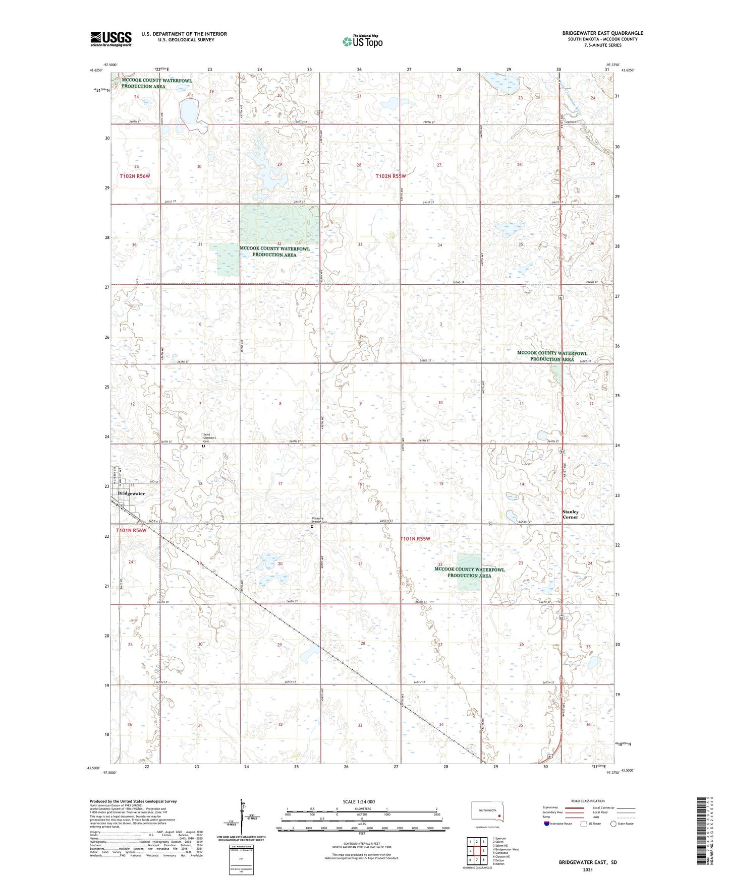 Bridgewater East South Dakota US Topo Map Image