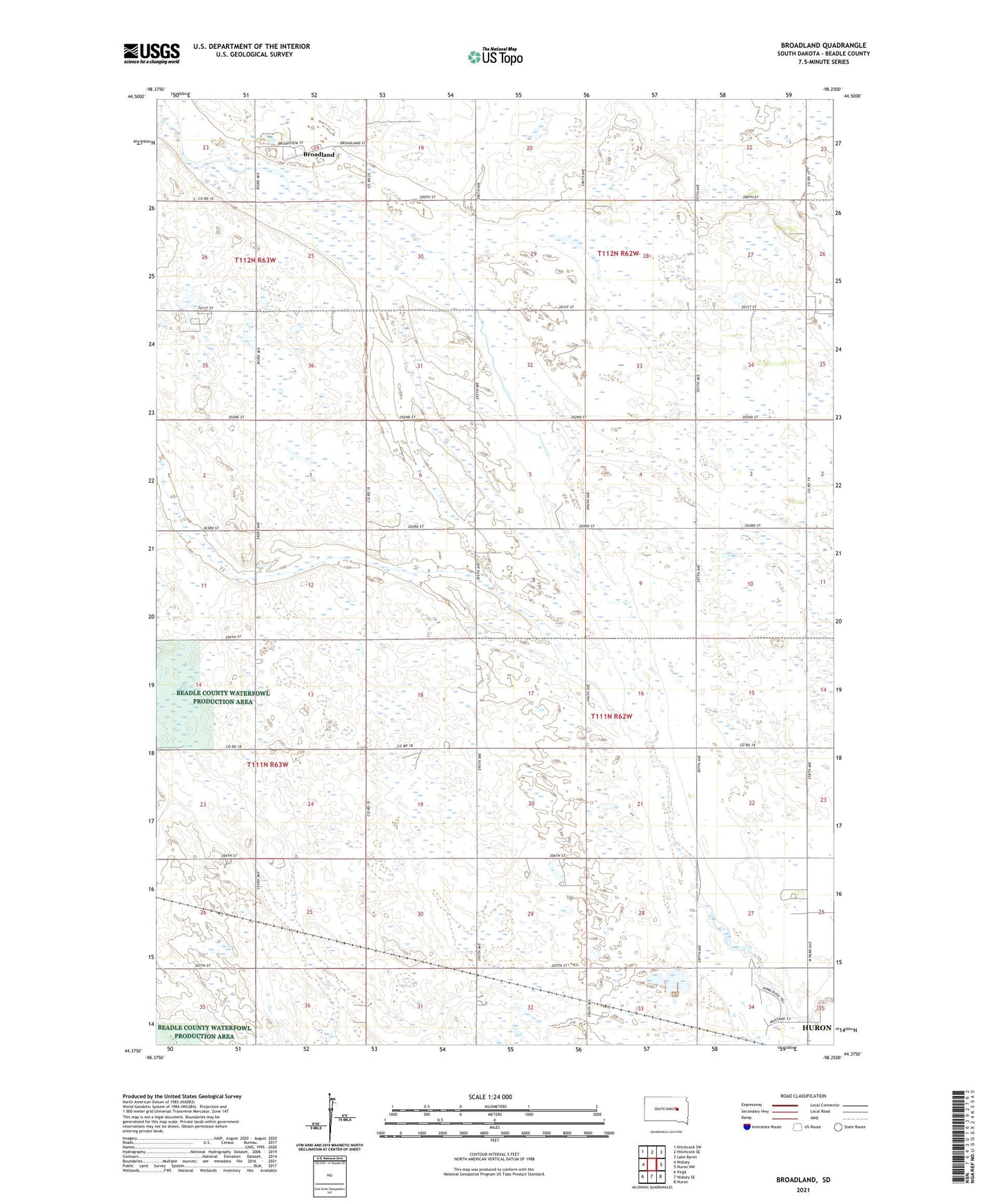 Broadland South Dakota US Topo Map Image