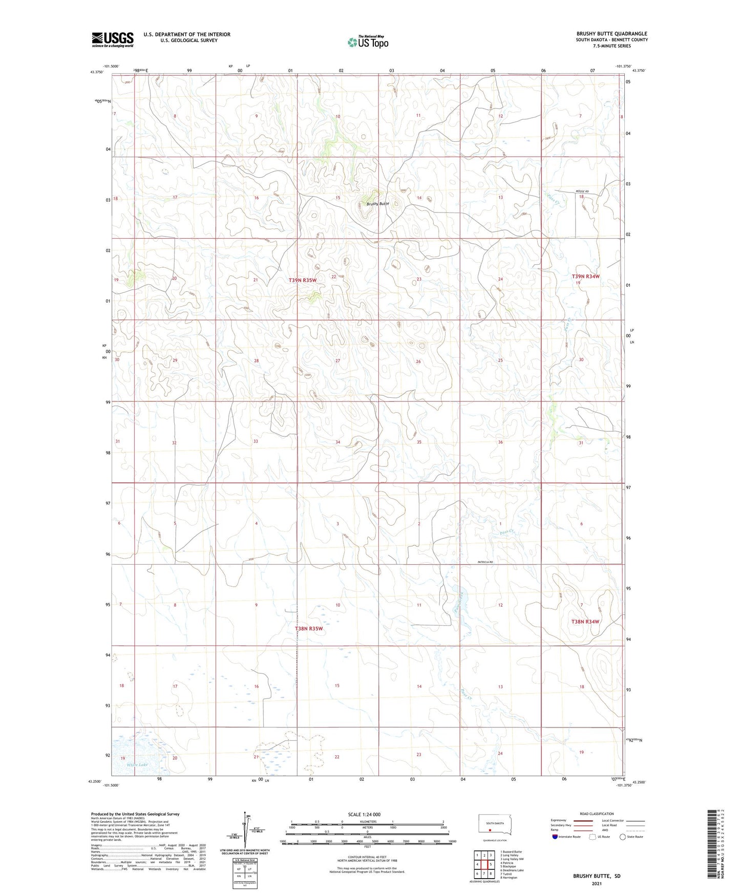 Brushy Butte South Dakota US Topo Map Image