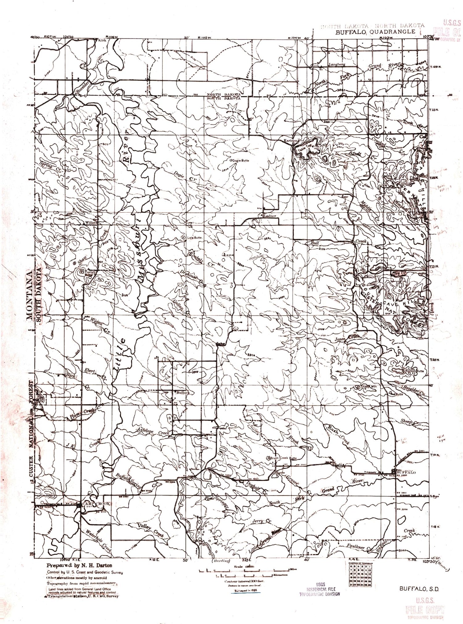 Historic 1935 Ashcroft South Dakota 30'x30' Topo Map Image