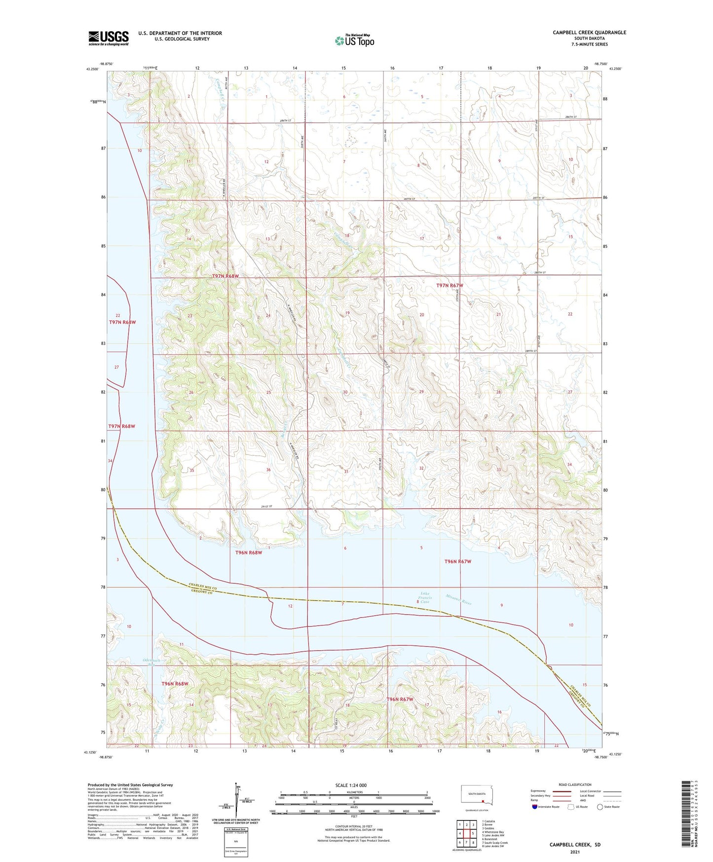 Campbell Creek South Dakota US Topo Map Image