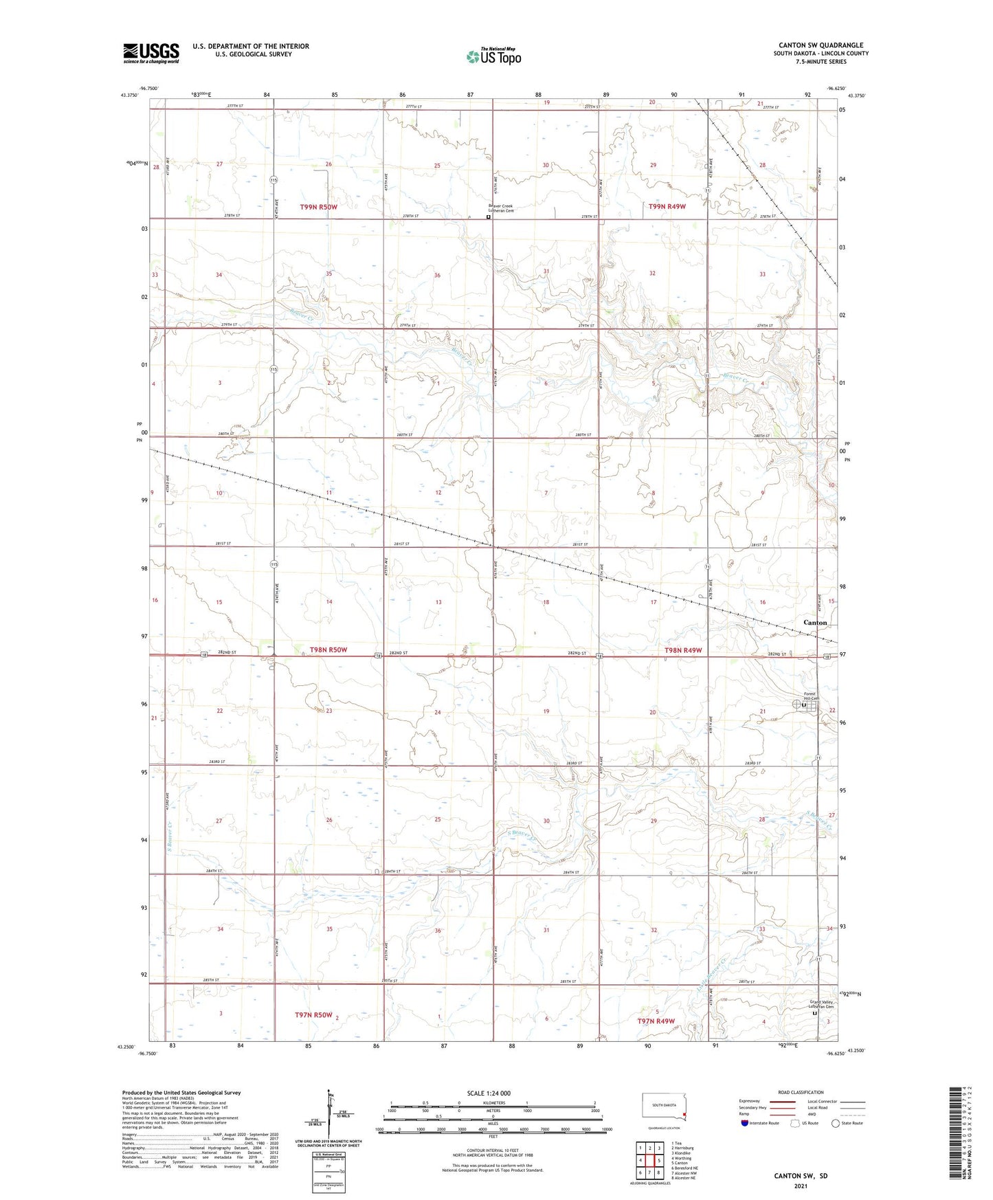 Canton SW South Dakota US Topo Map Image