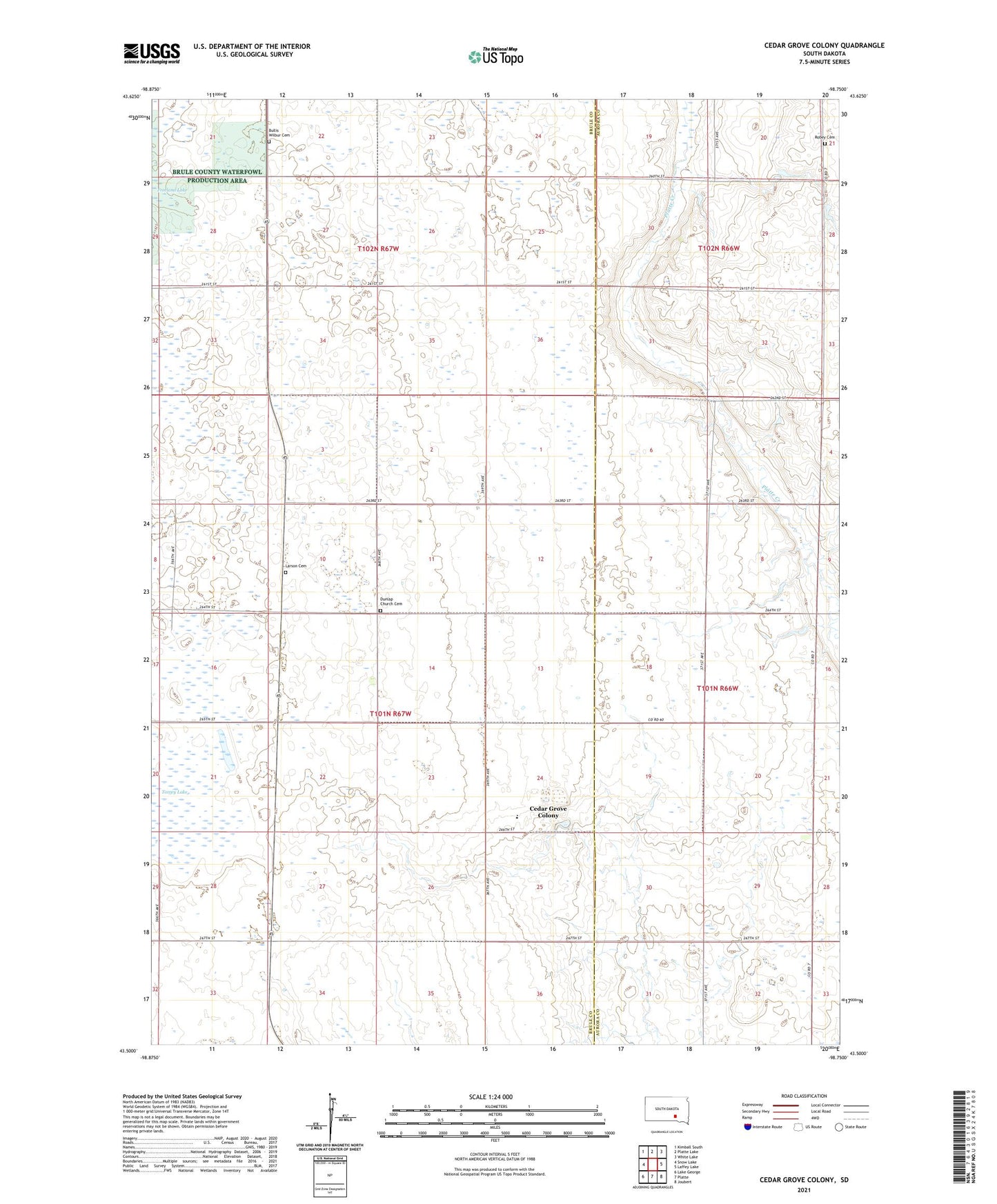 Cedar Grove Colony South Dakota US Topo Map Image