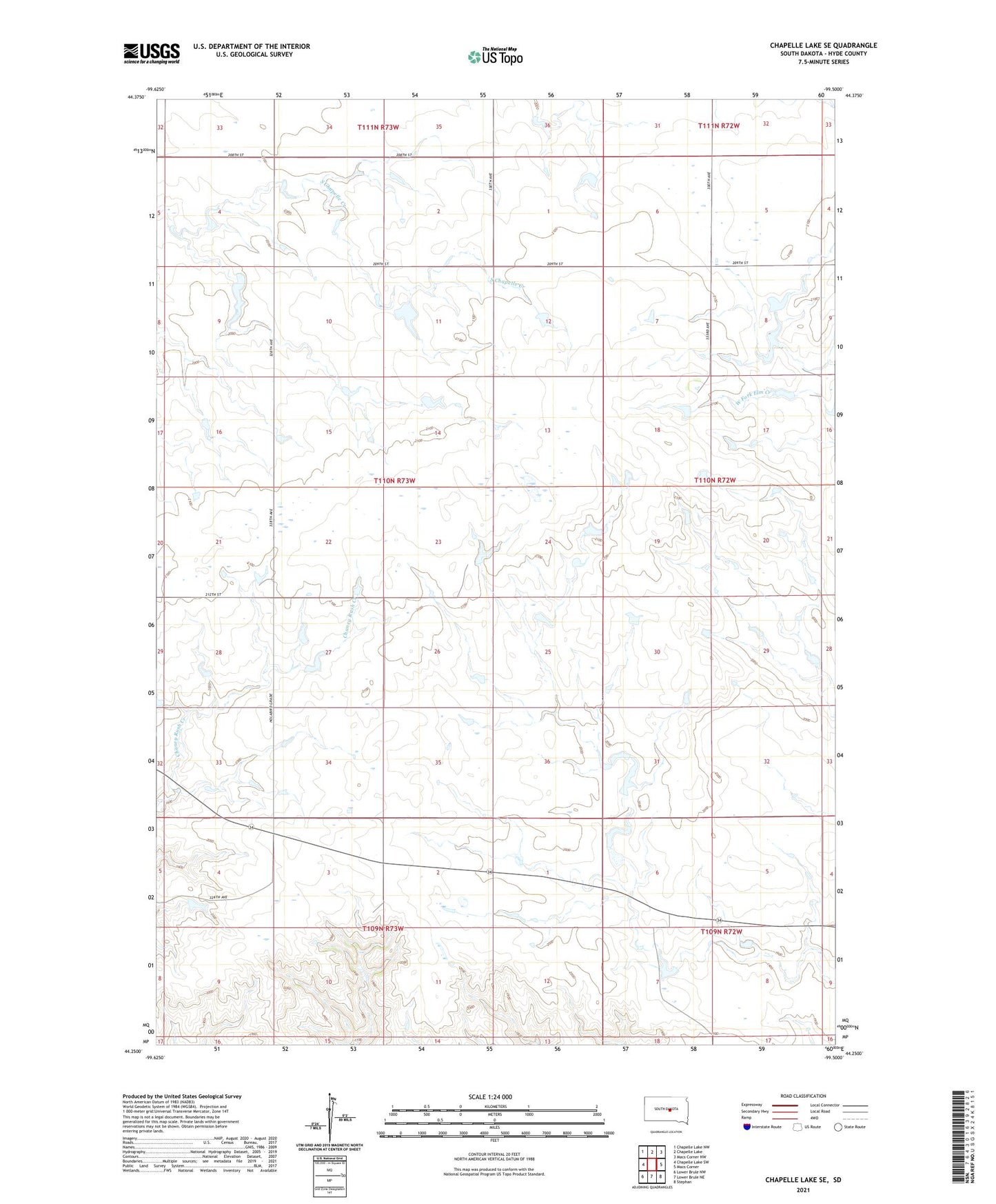 Chapelle Lake SE South Dakota US Topo Map Image