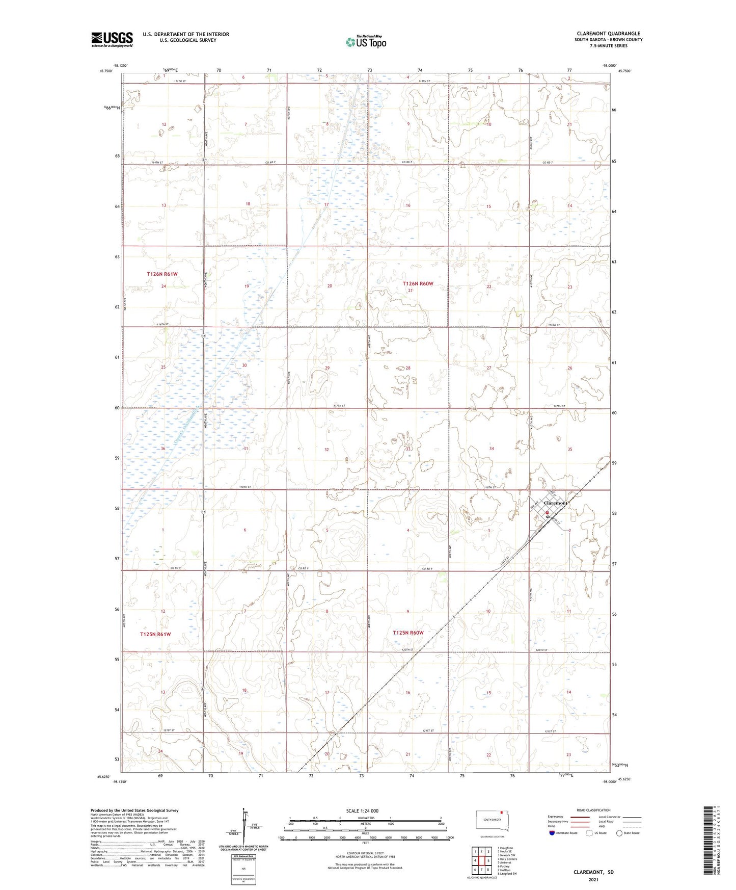 Claremont South Dakota US Topo Map Image