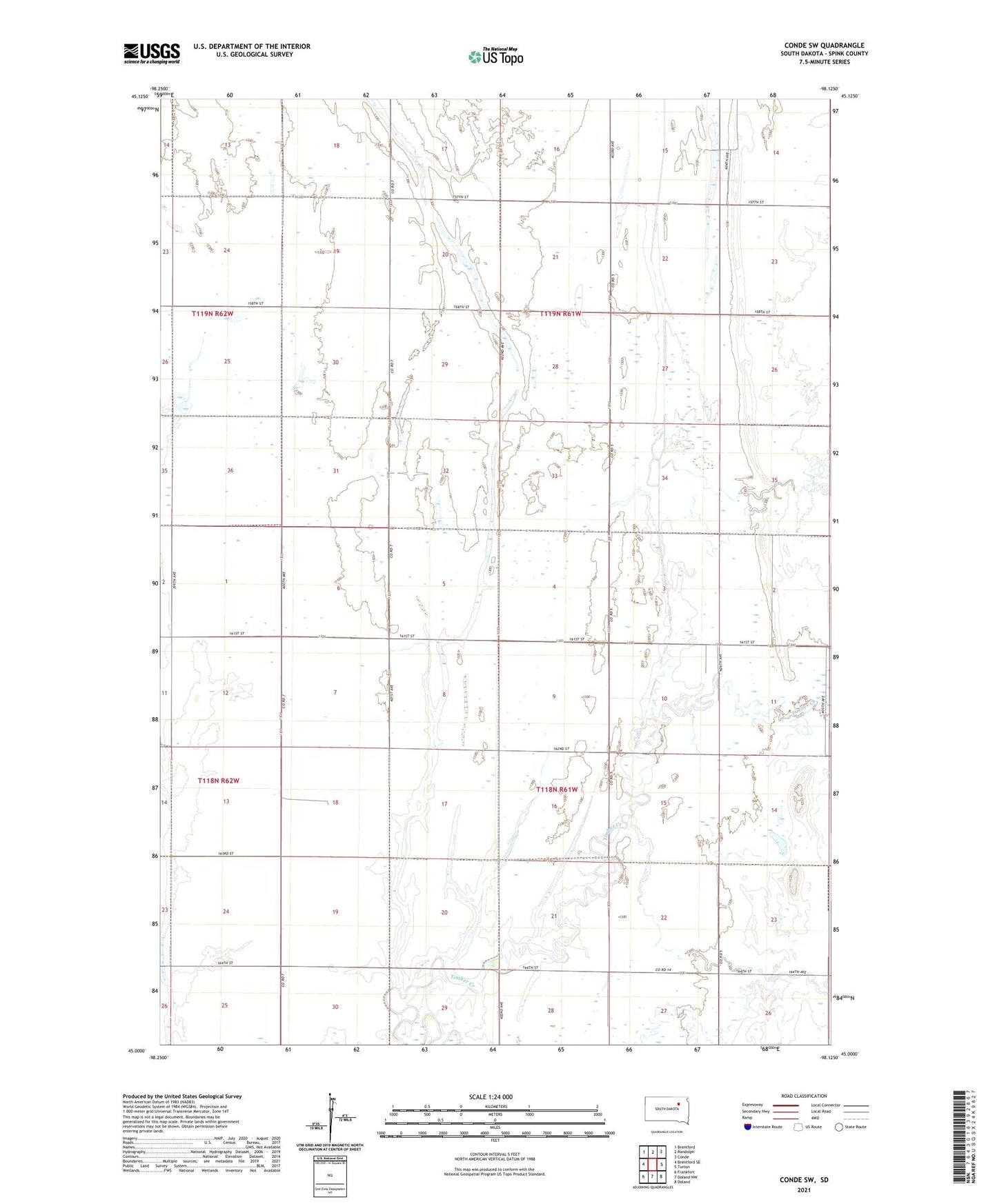 Conde SW South Dakota US Topo Map Image