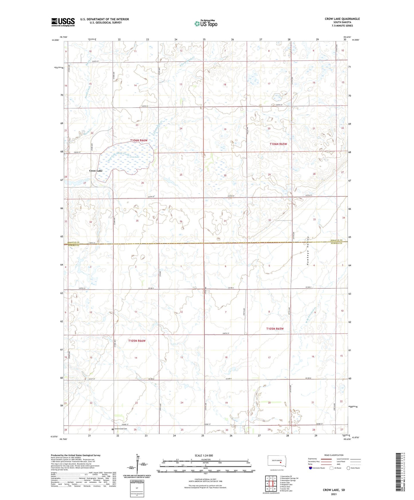 Crow Lake South Dakota US Topo Map Image
