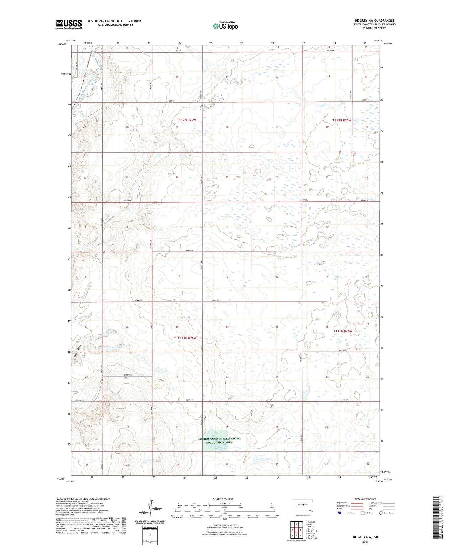 De Grey NW South Dakota US Topo Map Image