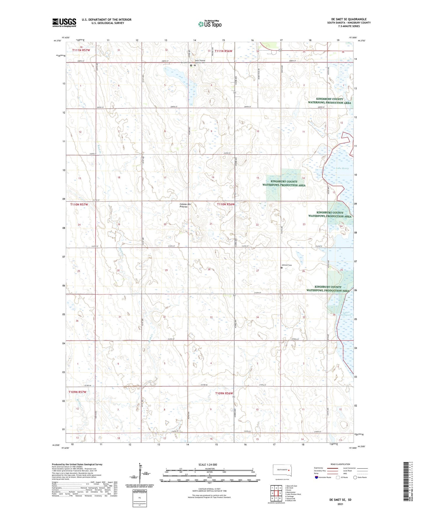De Smet SE South Dakota US Topo Map Image