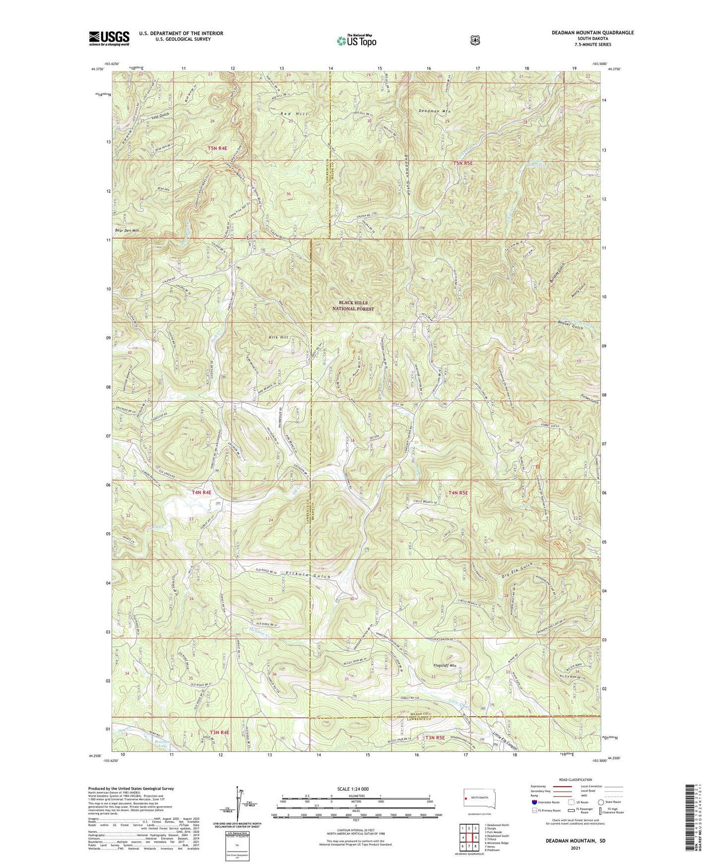 Deadman Mountain South Dakota US Topo Map Image