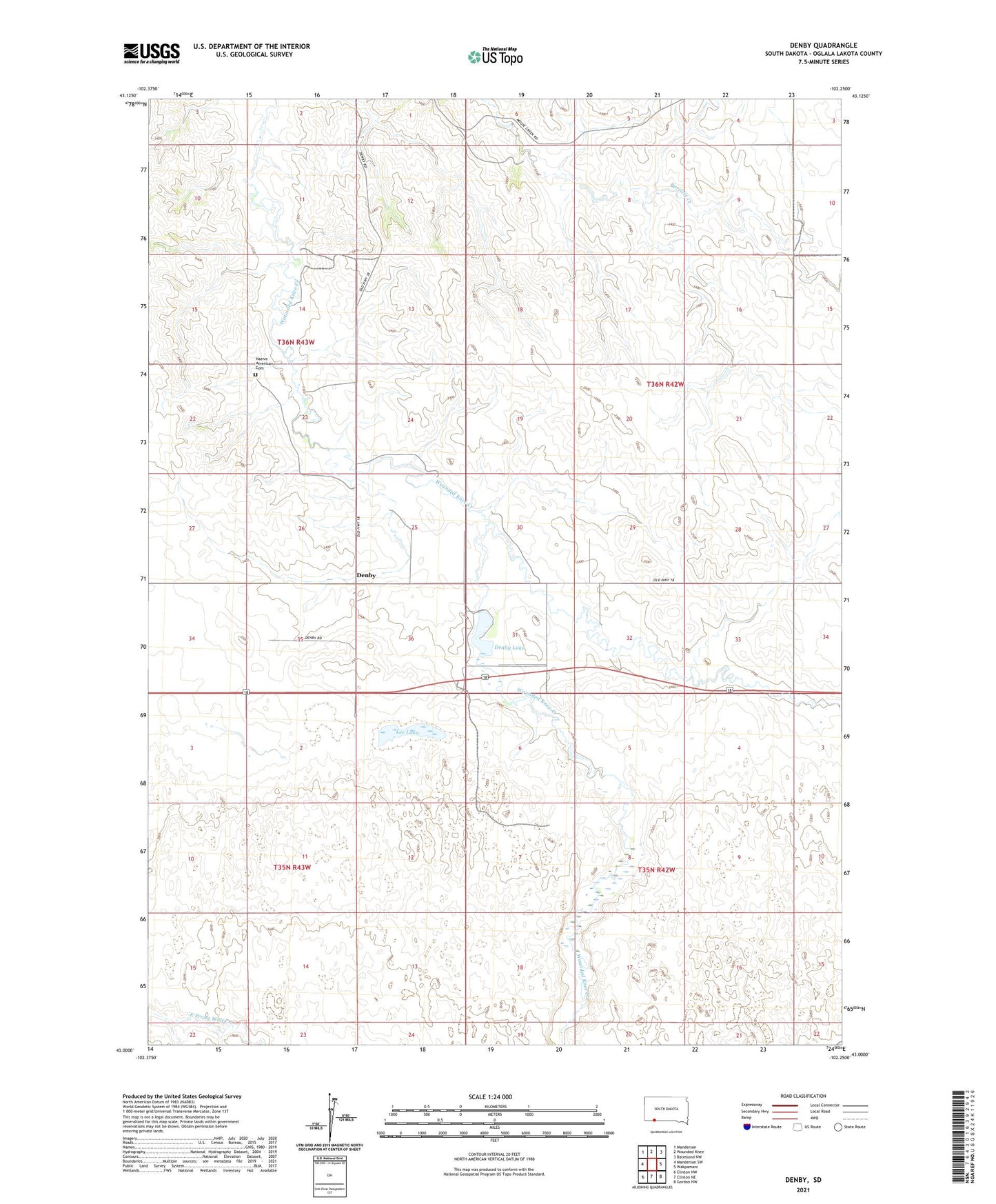 Denby South Dakota US Topo Map Image