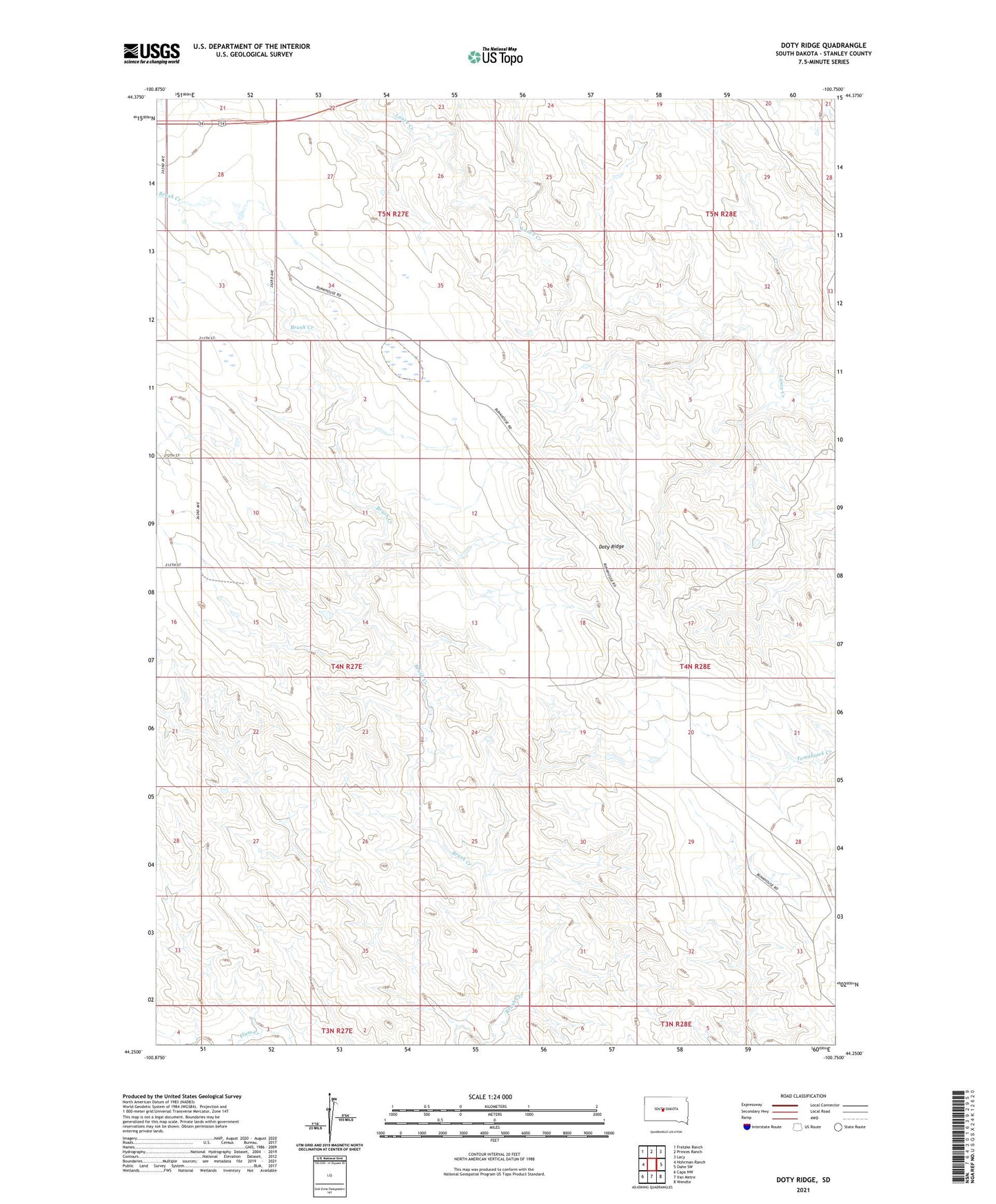 Doty Ridge South Dakota US Topo Map Image