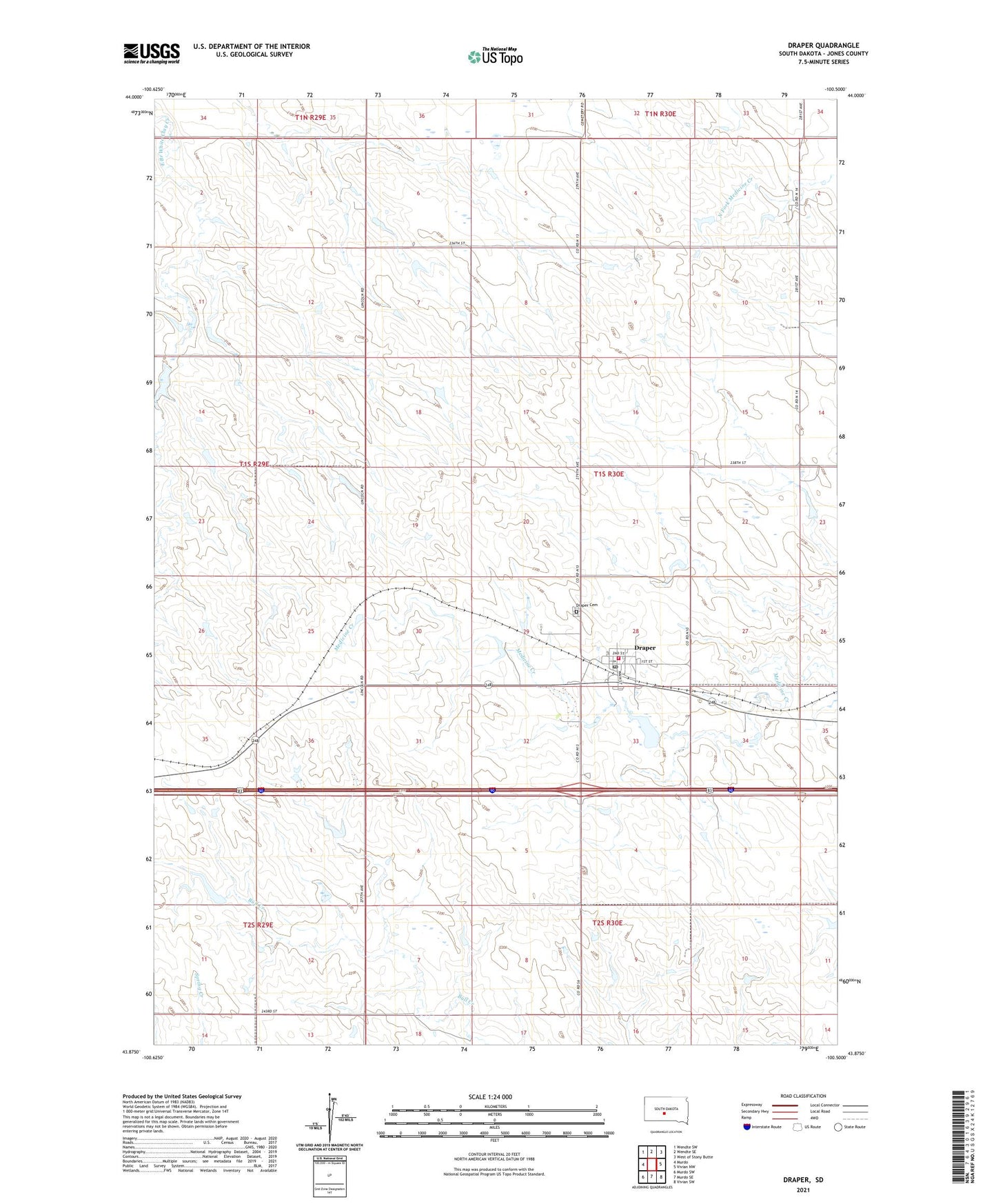 Draper South Dakota US Topo Map Image