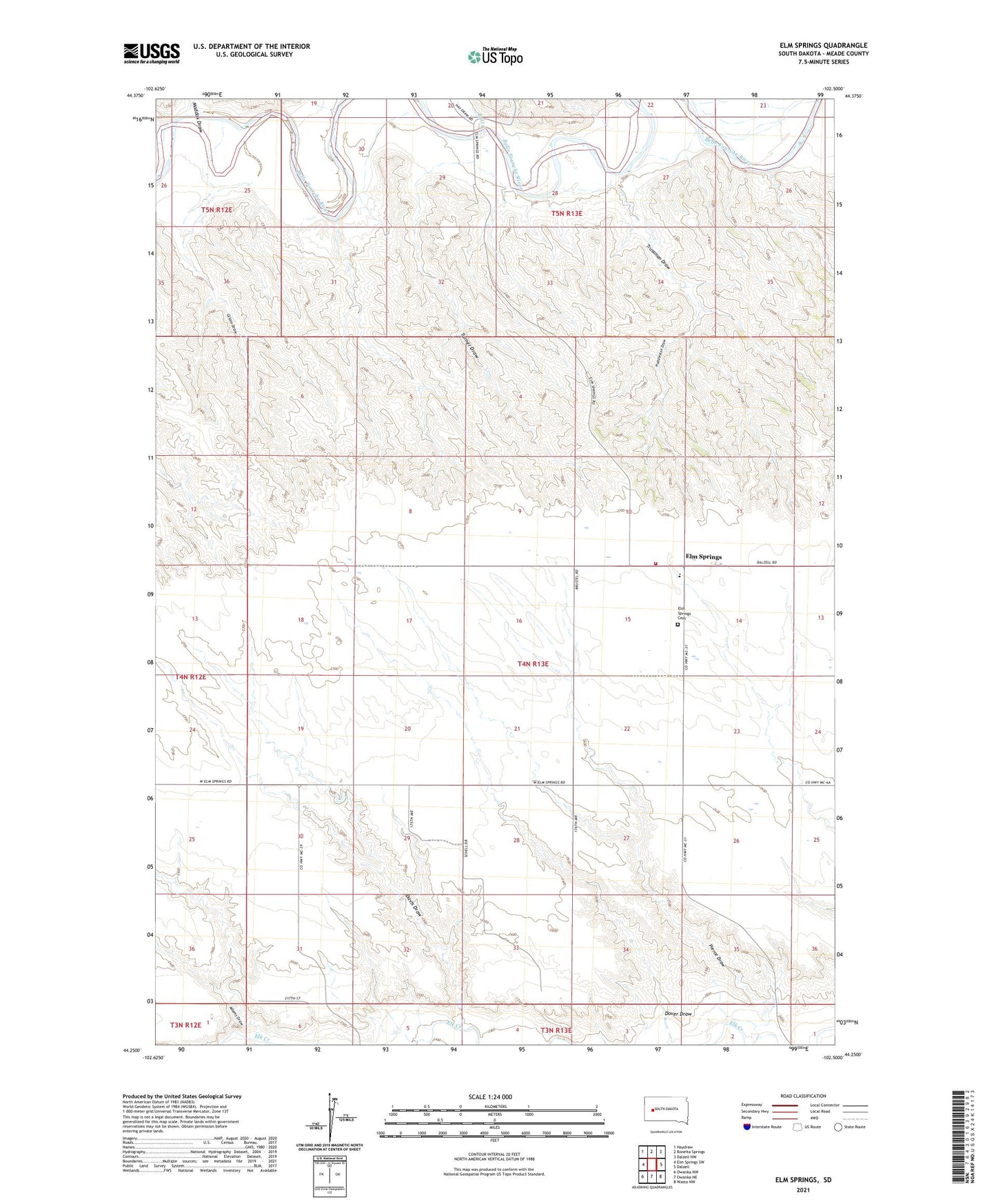 Elm Springs South Dakota US Topo Map Image
