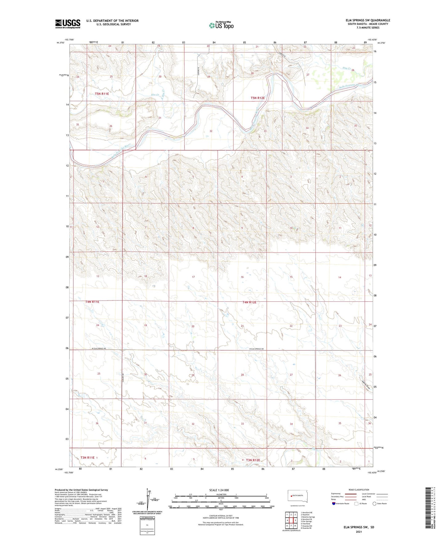Elm Springs SW South Dakota US Topo Map Image