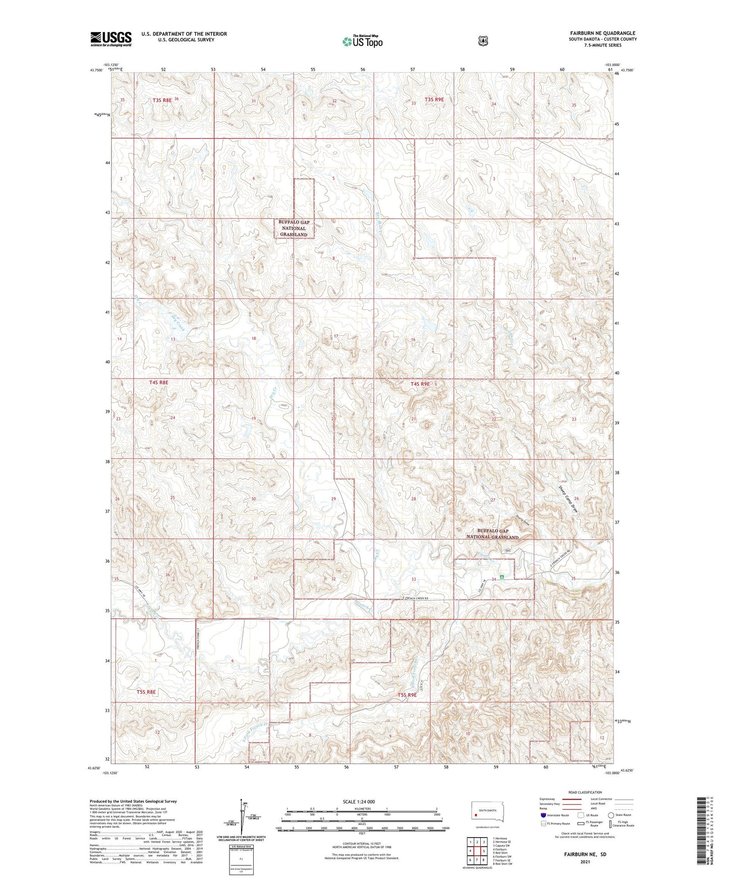 Fairburn NE South Dakota US Topo Map Image