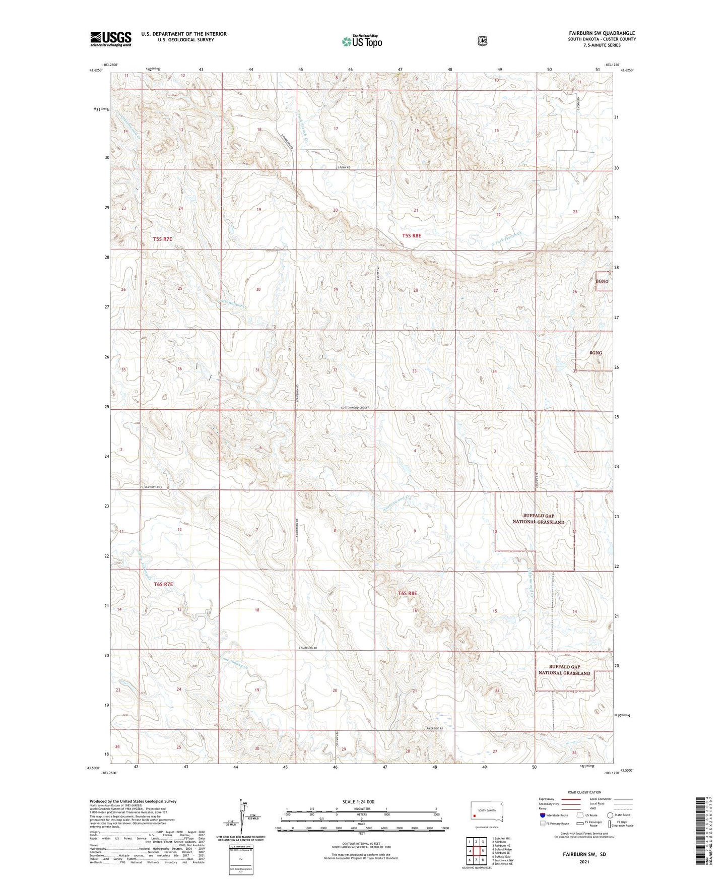 Fairburn SW South Dakota US Topo Map Image